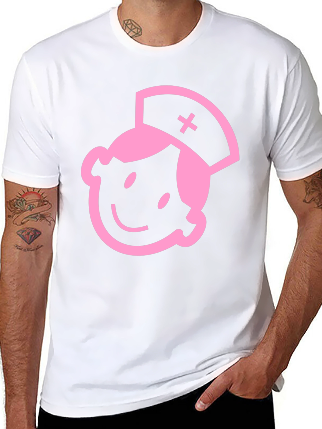 Pink Nurse Graphic Black Cotton T-Shirt