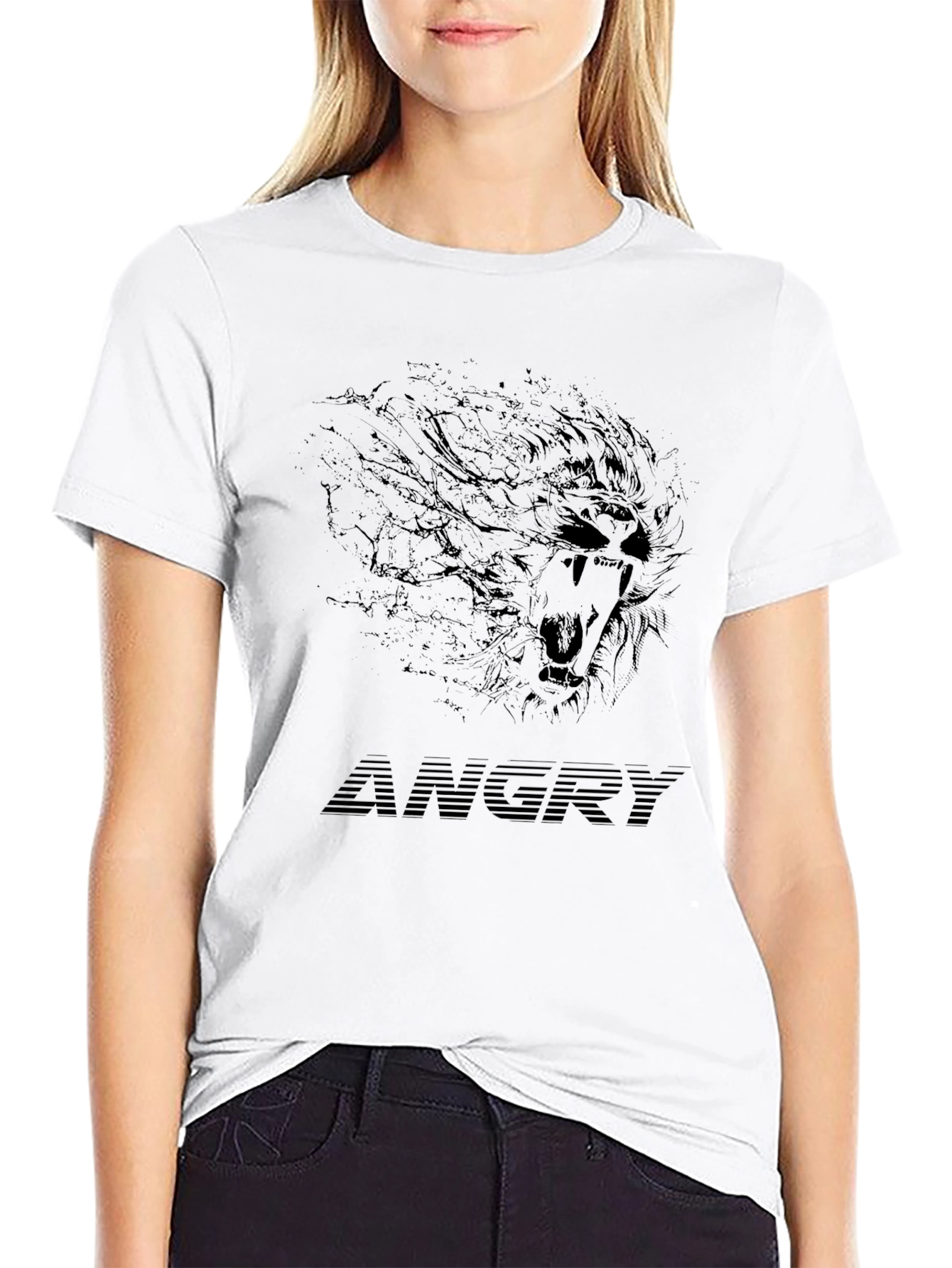 Angry Lion Graphic Black T-Shirt