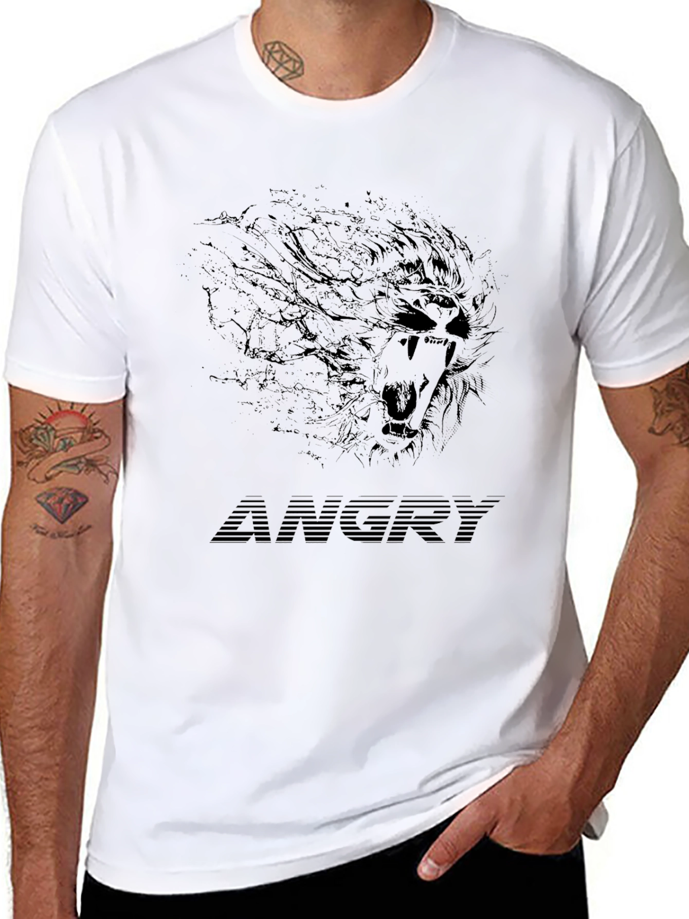 Angry Lion Graphic Black T-Shirt