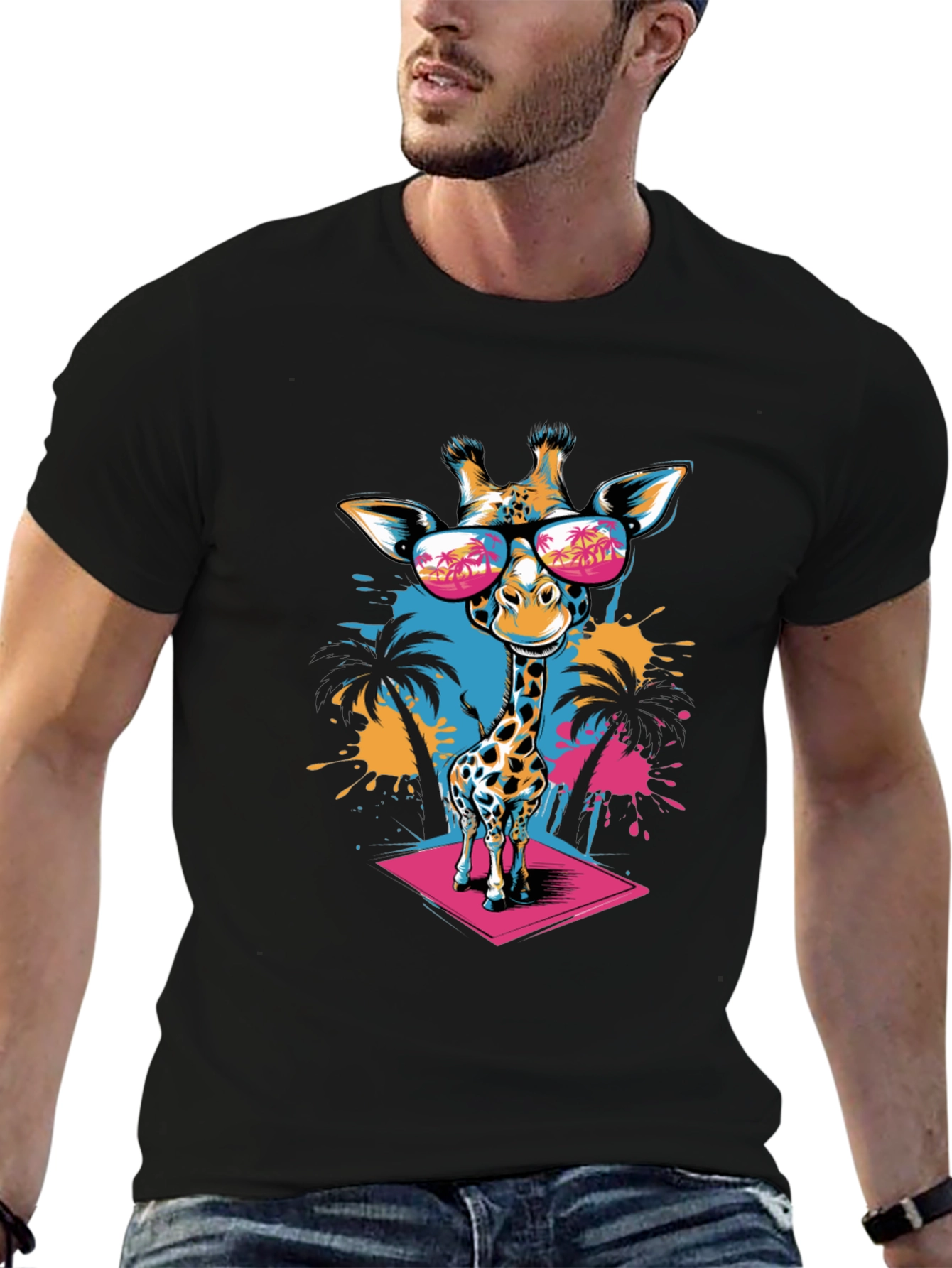 Cool Giraffe Graphic Tee - Tropical Vibes