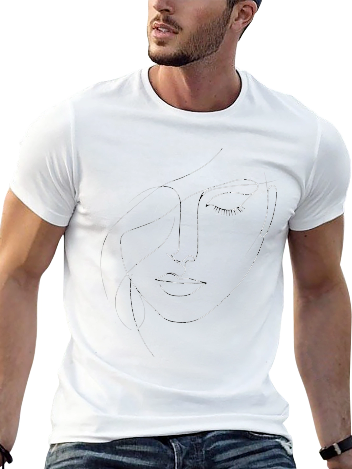 Abstract Face Line Art Graphic T-Shirt