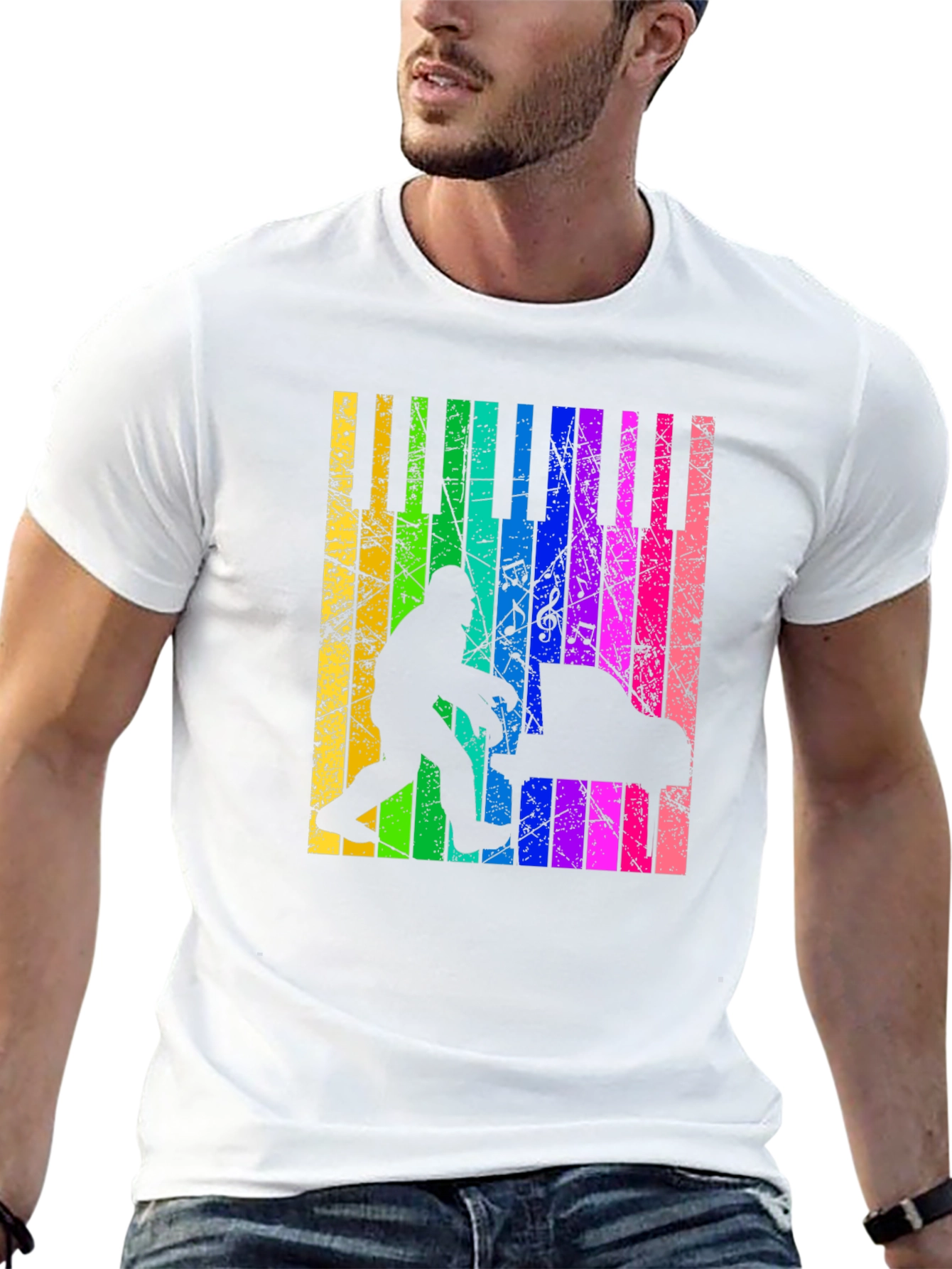 Bigfoot Piano T-Shirt - Rainbow Keyboard Design