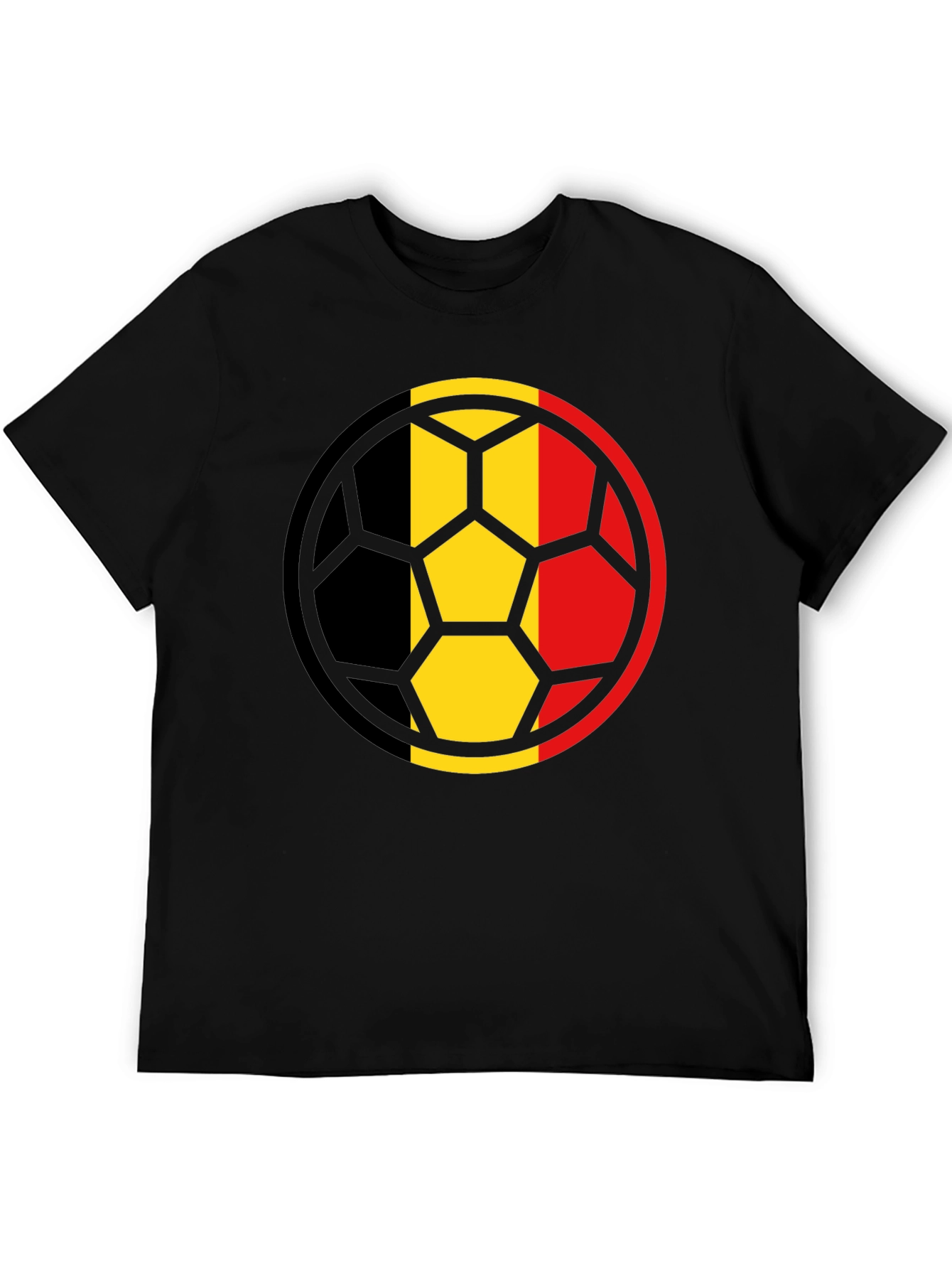 Belgium Flag Soccer Ball Black T-Shirt