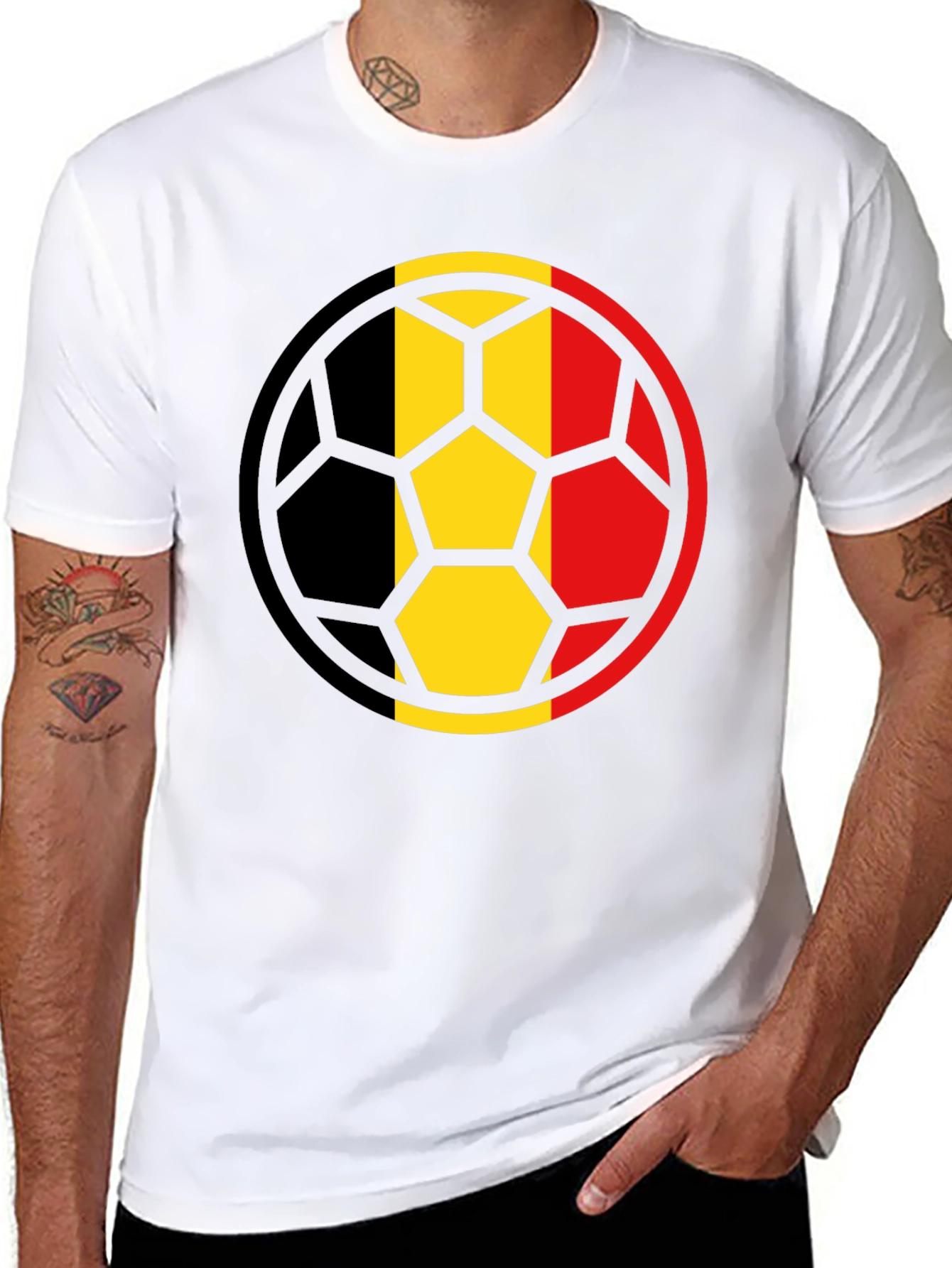 Belgium Flag Soccer Ball Black T-Shirt