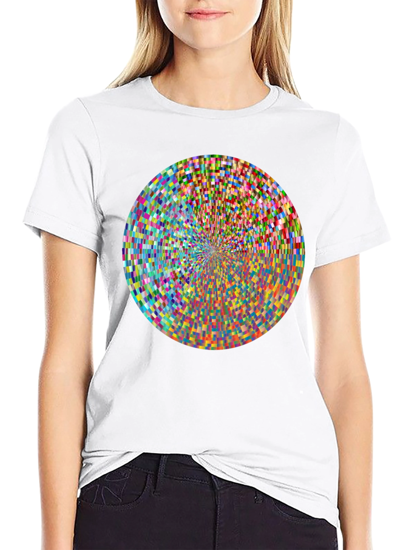 Geometric Pixel Circle Graphic Print T-Shirt