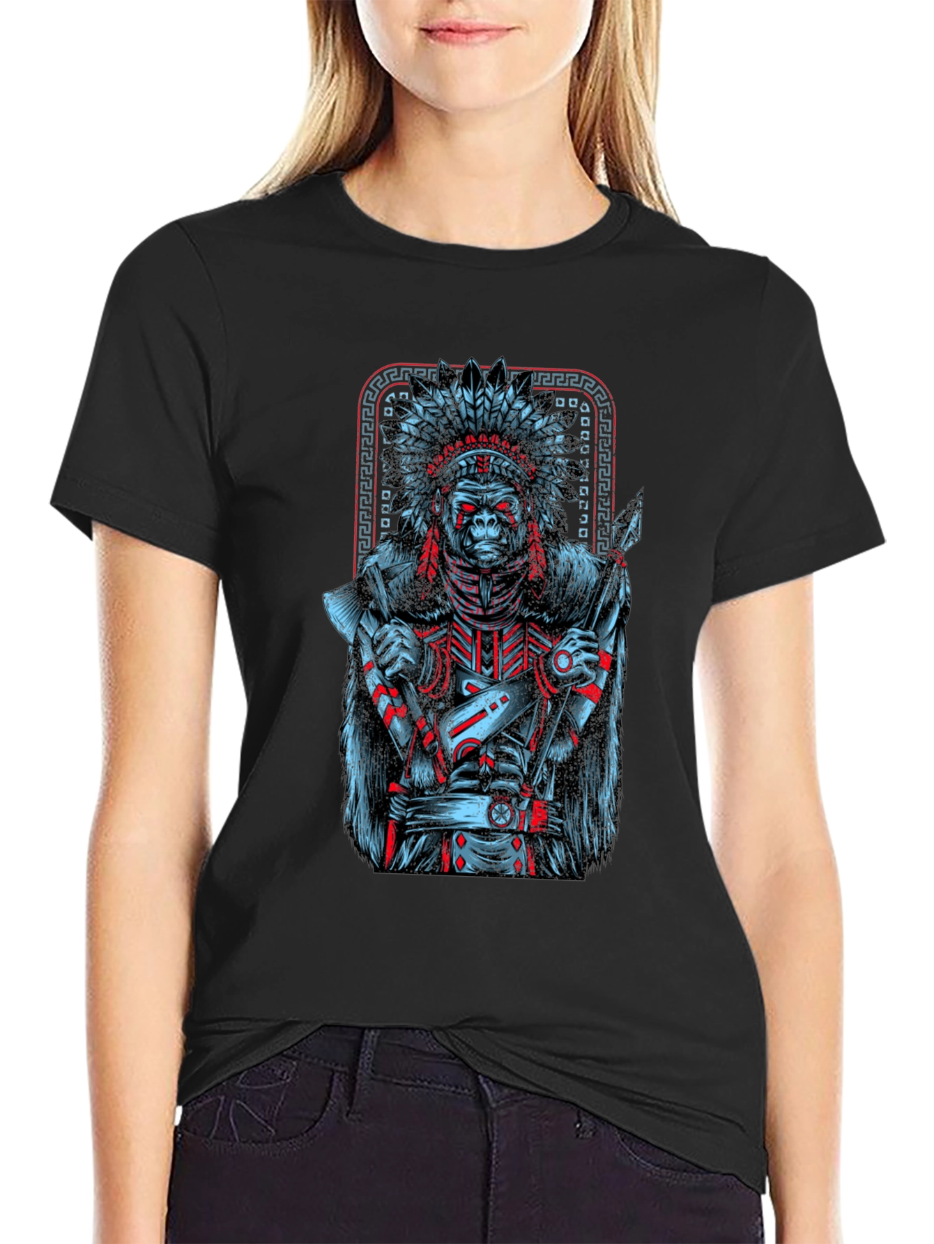 Tribal Chief Gorilla Graphic Tee - Unique Design