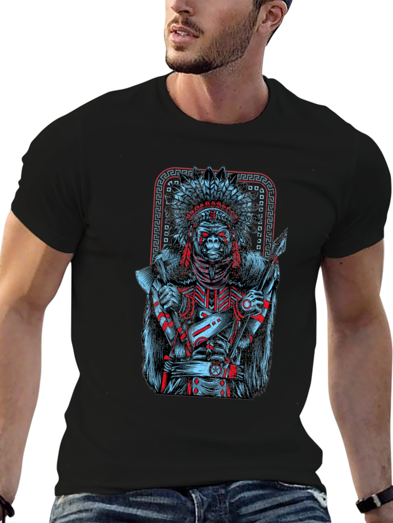 Tribal Chief Gorilla Graphic Tee - Unique Design