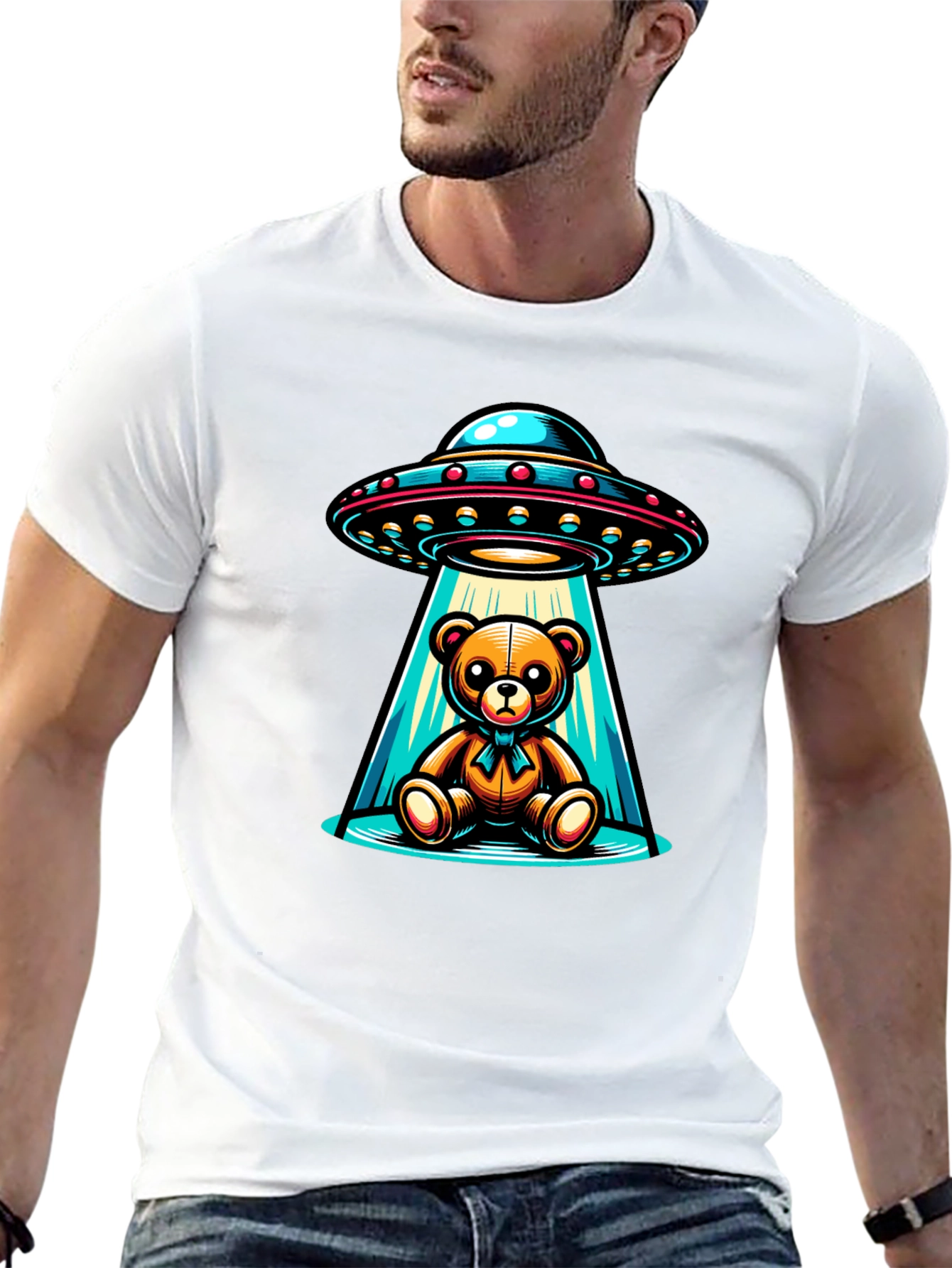 Alien Abduction Teddy Bear Black T-Shirt