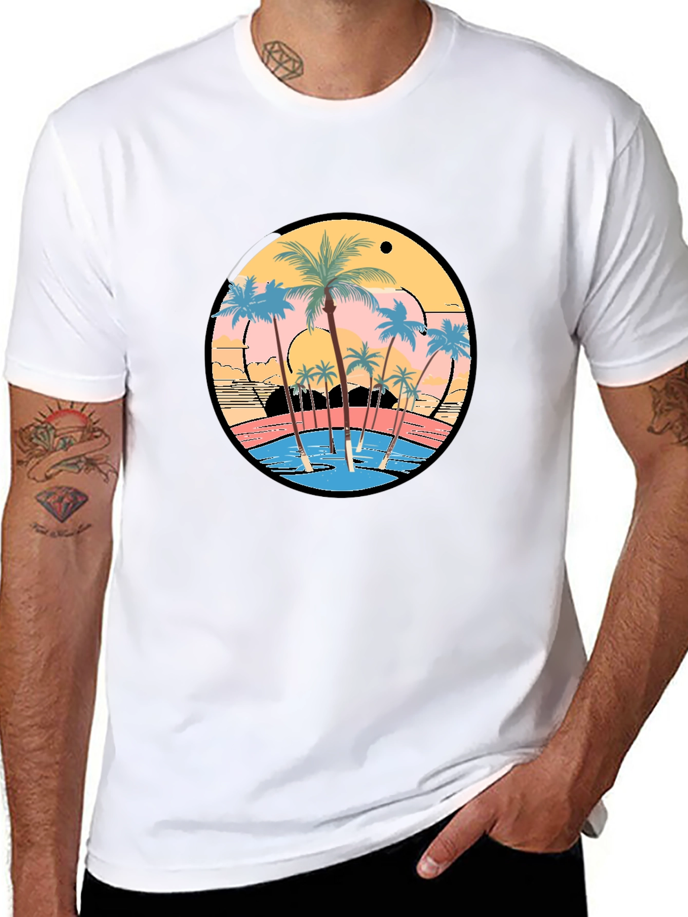 Tropical Sunset Palm Tree Graphic T-Shirt