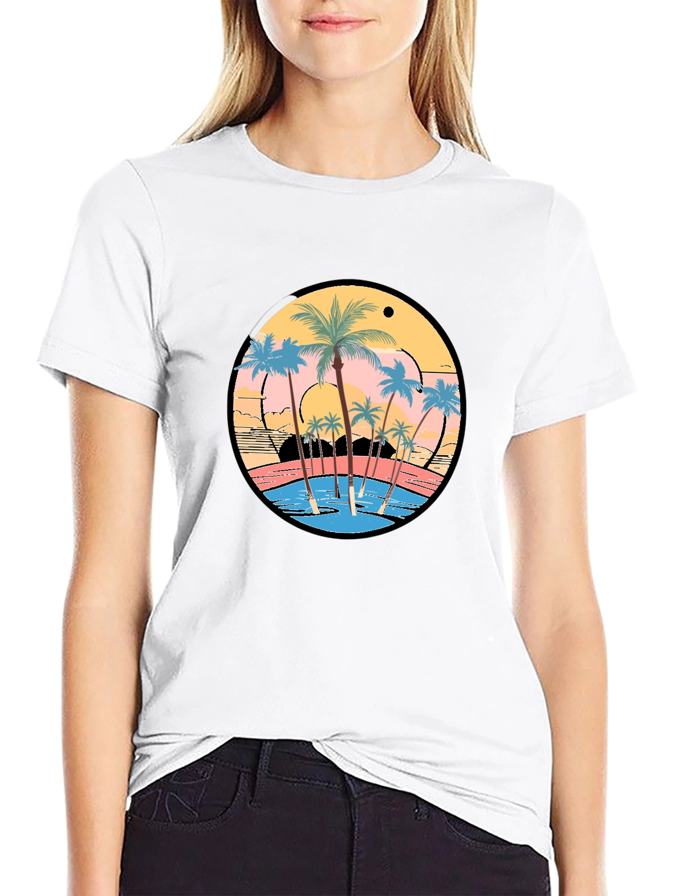 Tropical Sunset Palm Tree Graphic T-Shirt