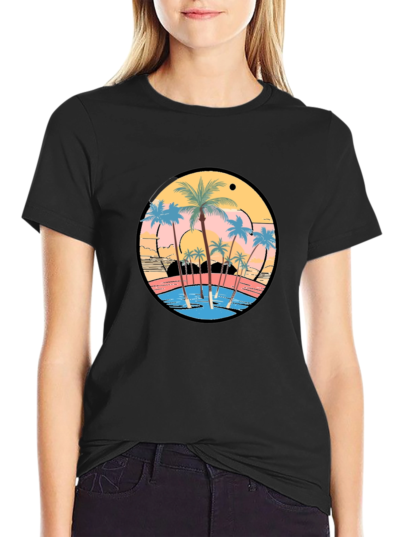 Tropical Sunset Palm Tree Graphic T-Shirt