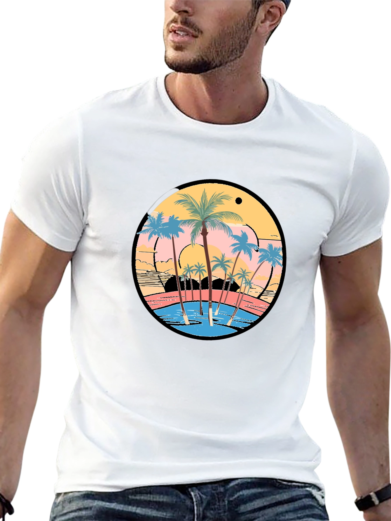 Tropical Sunset Palm Tree Graphic T-Shirt