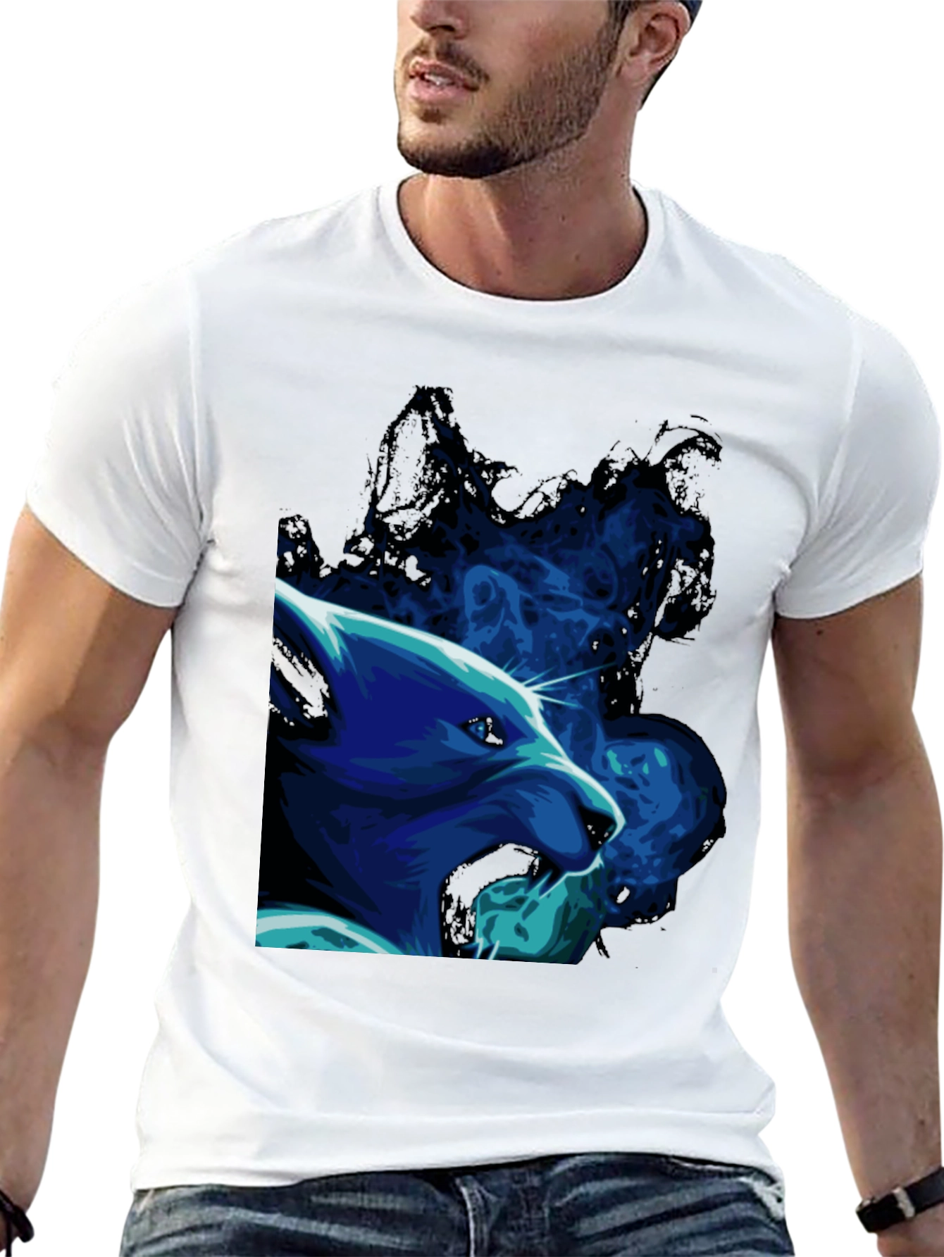 Cool Blue Wolf Graphic Black T-Shirt