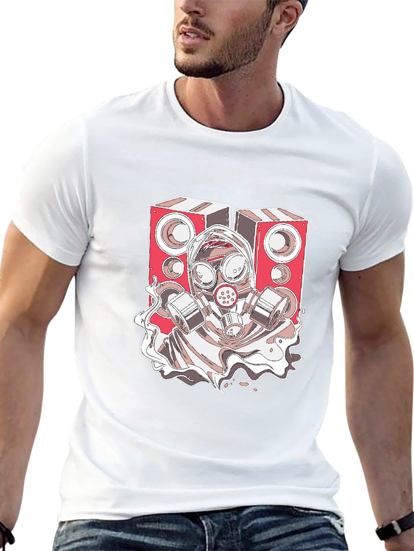 Speaker Gas Mask Graphic Black T-Shirt