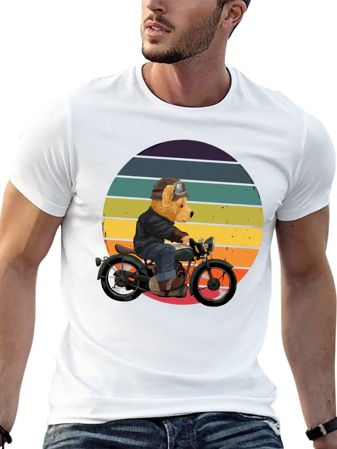 Bear Biker T-Shirt - Retro Motorcycle Design