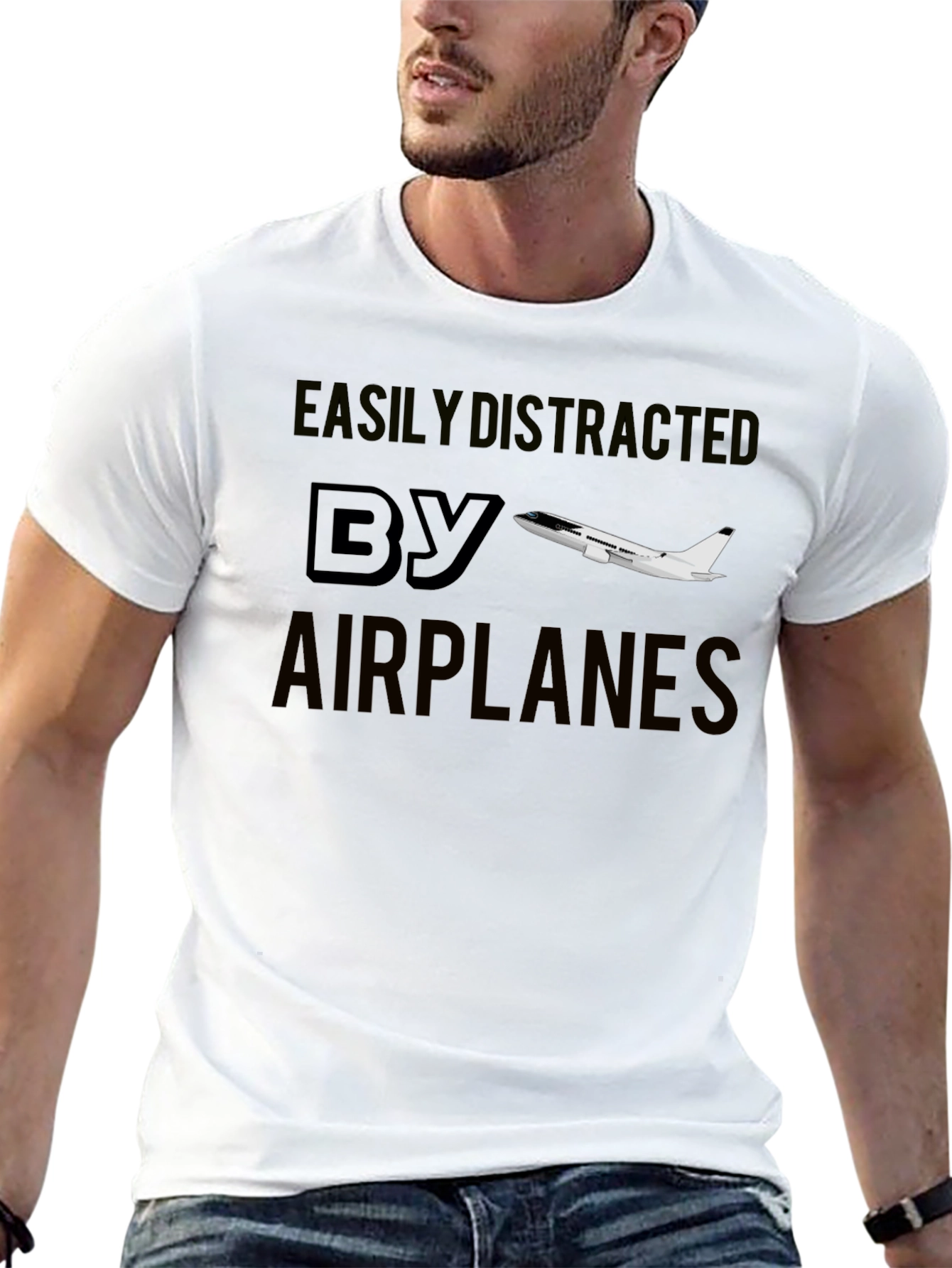 Easily Distracted By Airplanes Black T-Shirt