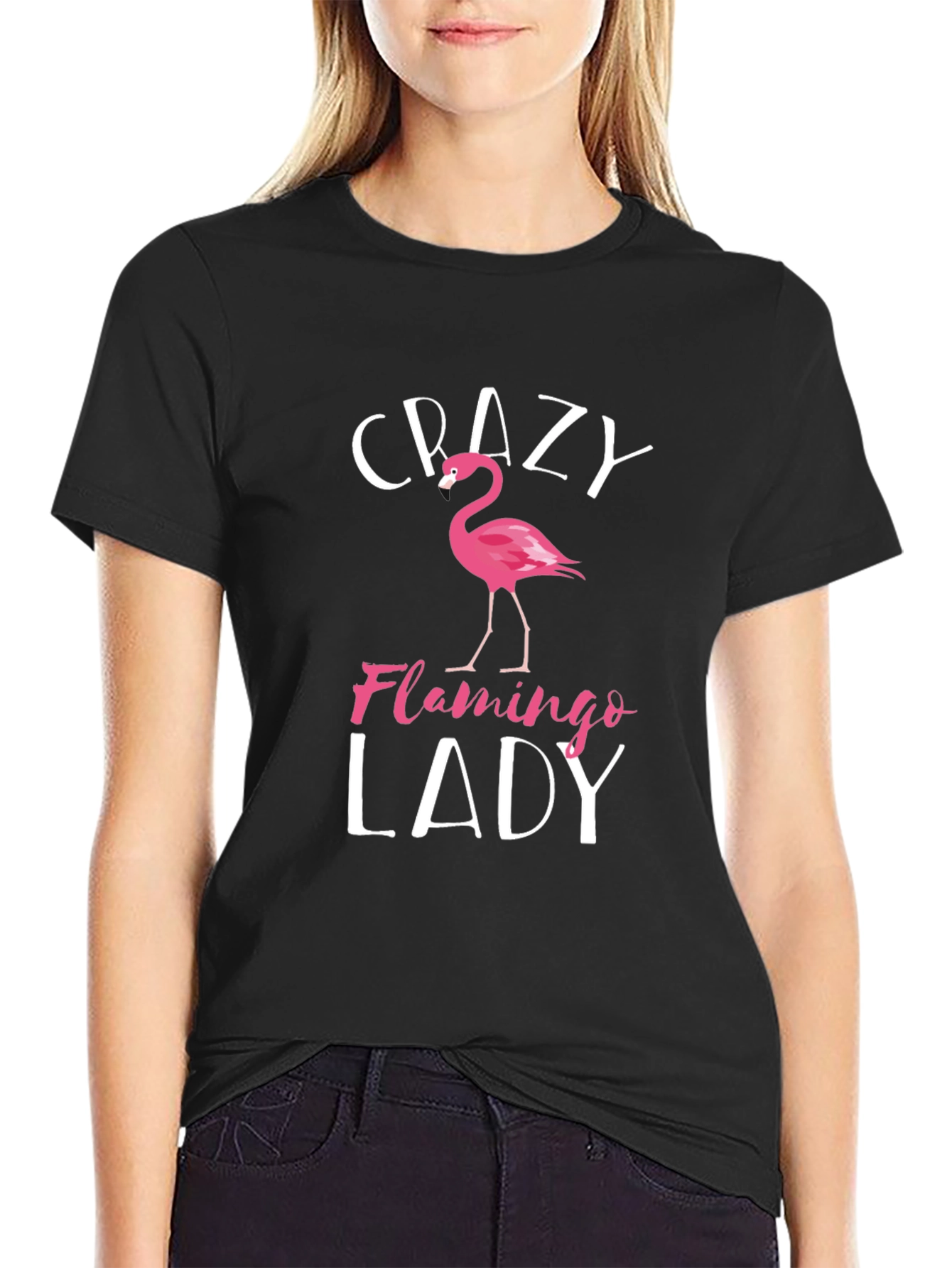 Crazy Flamingo Lady Graphic T-Shirt