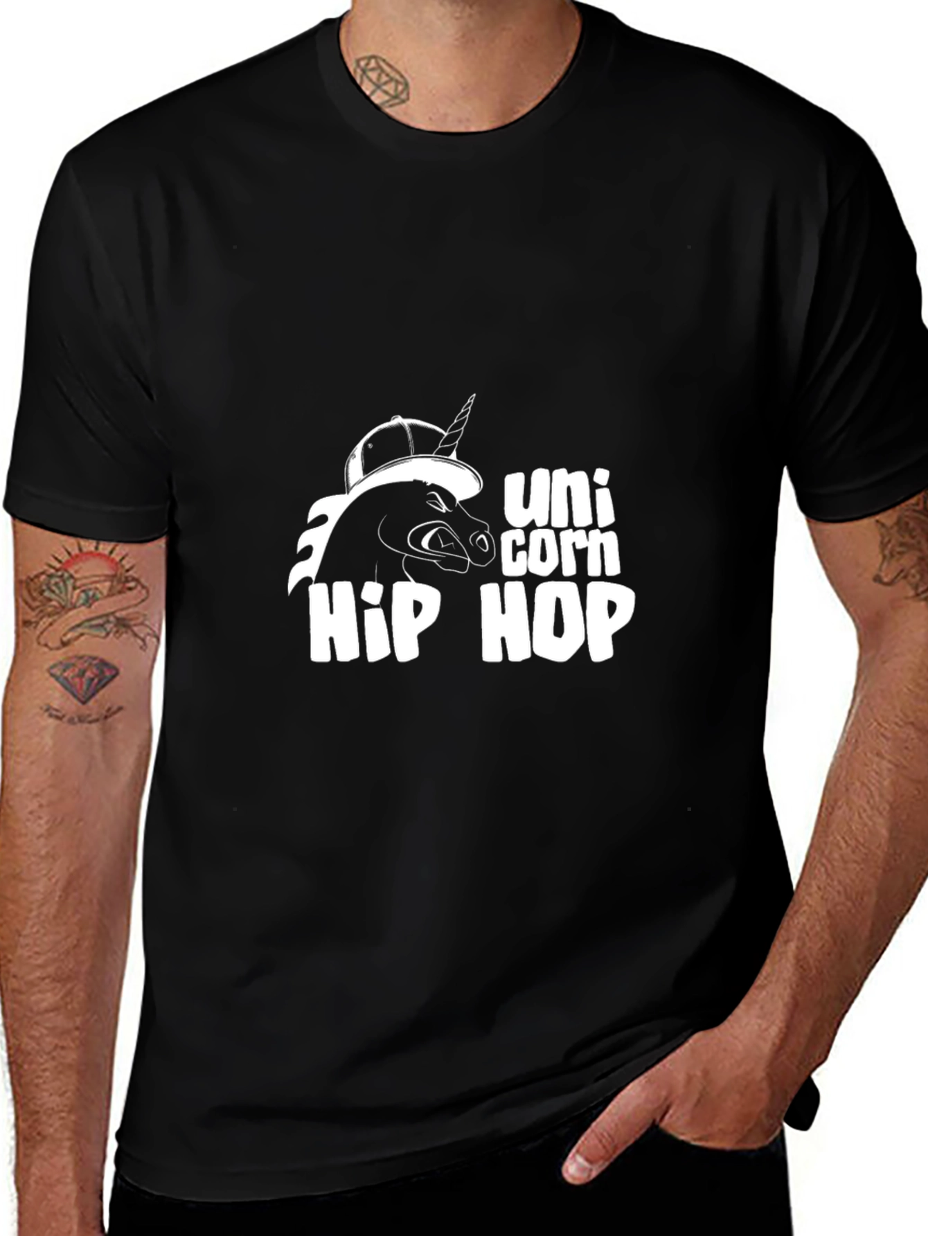 Unicorn Hip Hop Graphic Black T-Shirt
