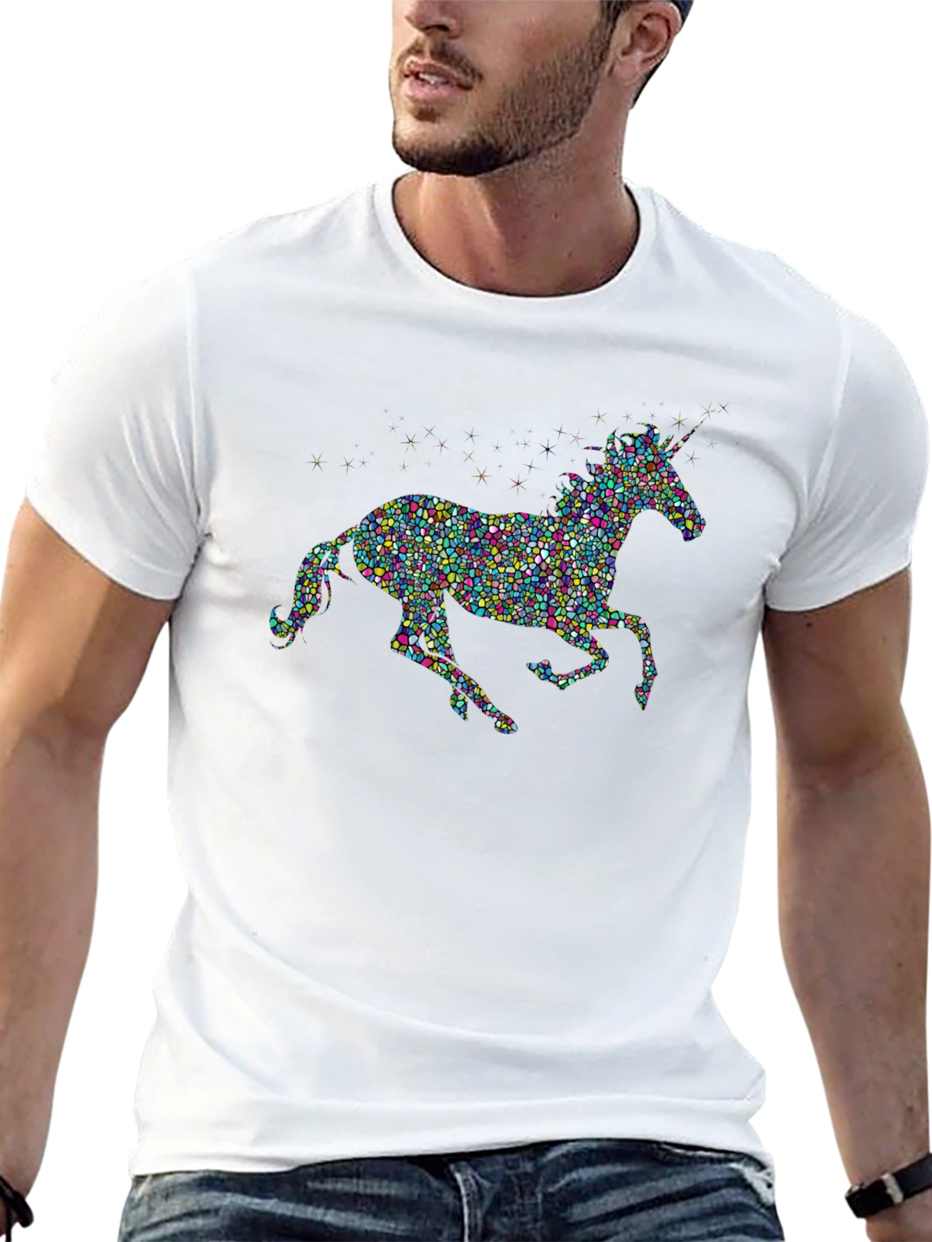 Unicorn Mosaic Graphic T-Shirt - Black