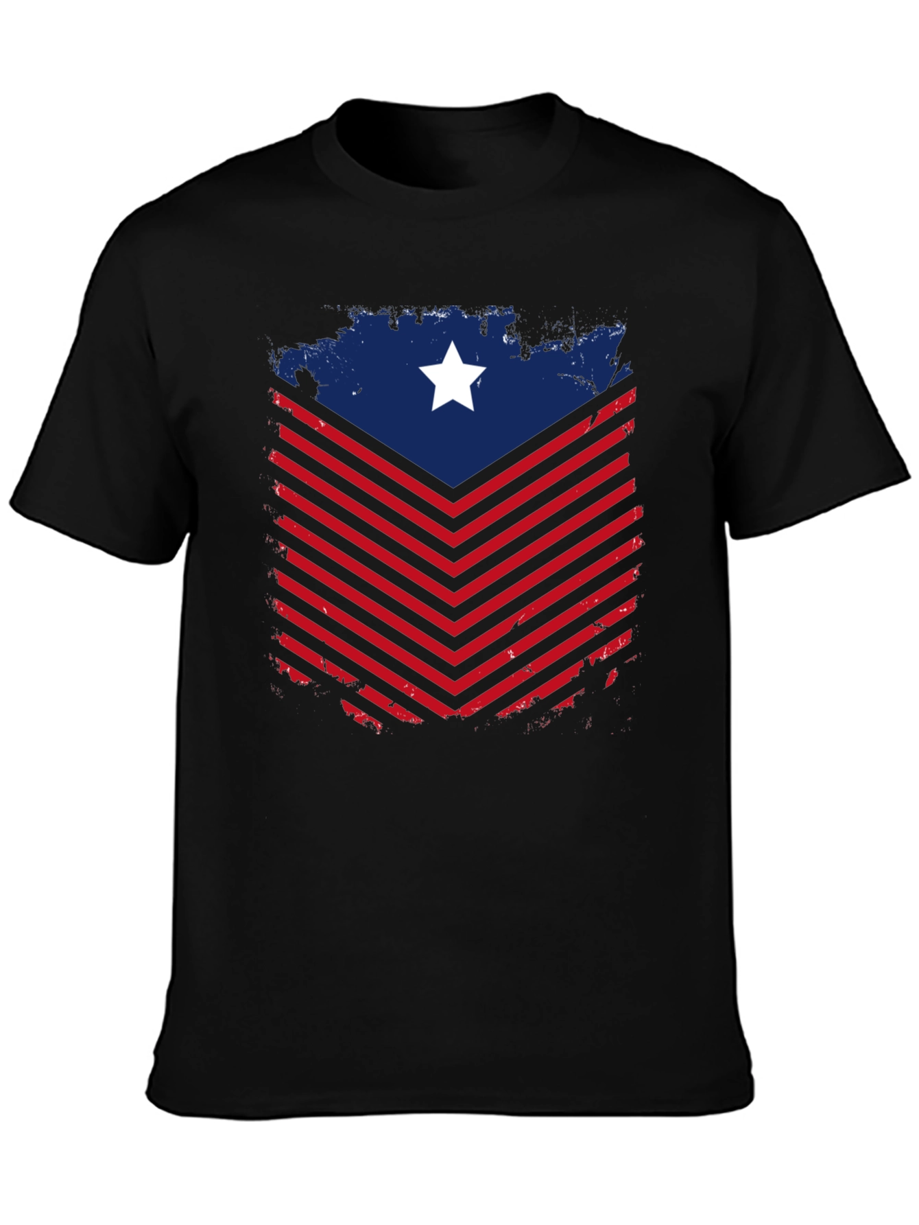 Patriotic Chevron Star Graphic Tee - Black