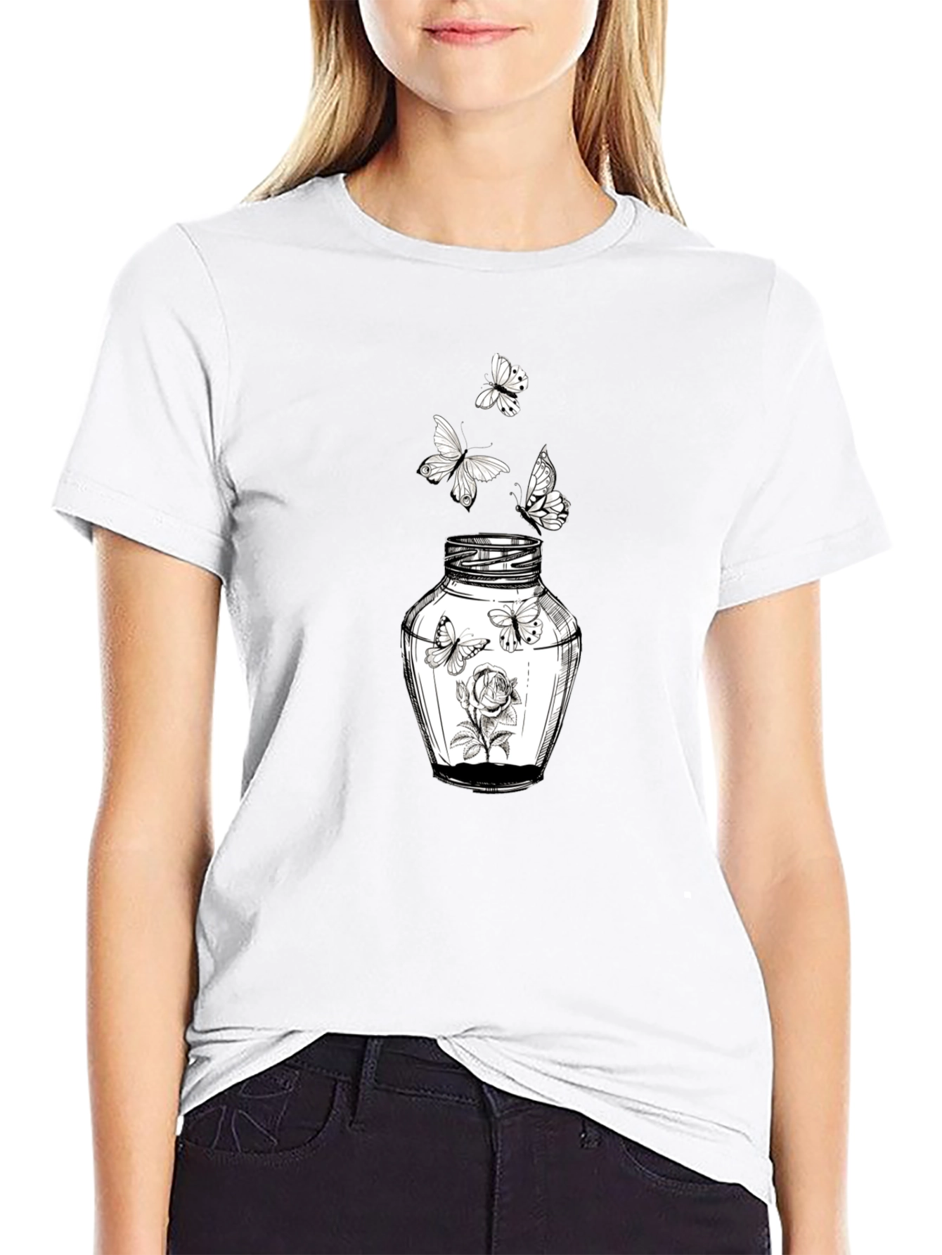 Butterfly Jar Graphic Tee - Stylish Black Cotton T-Shirt