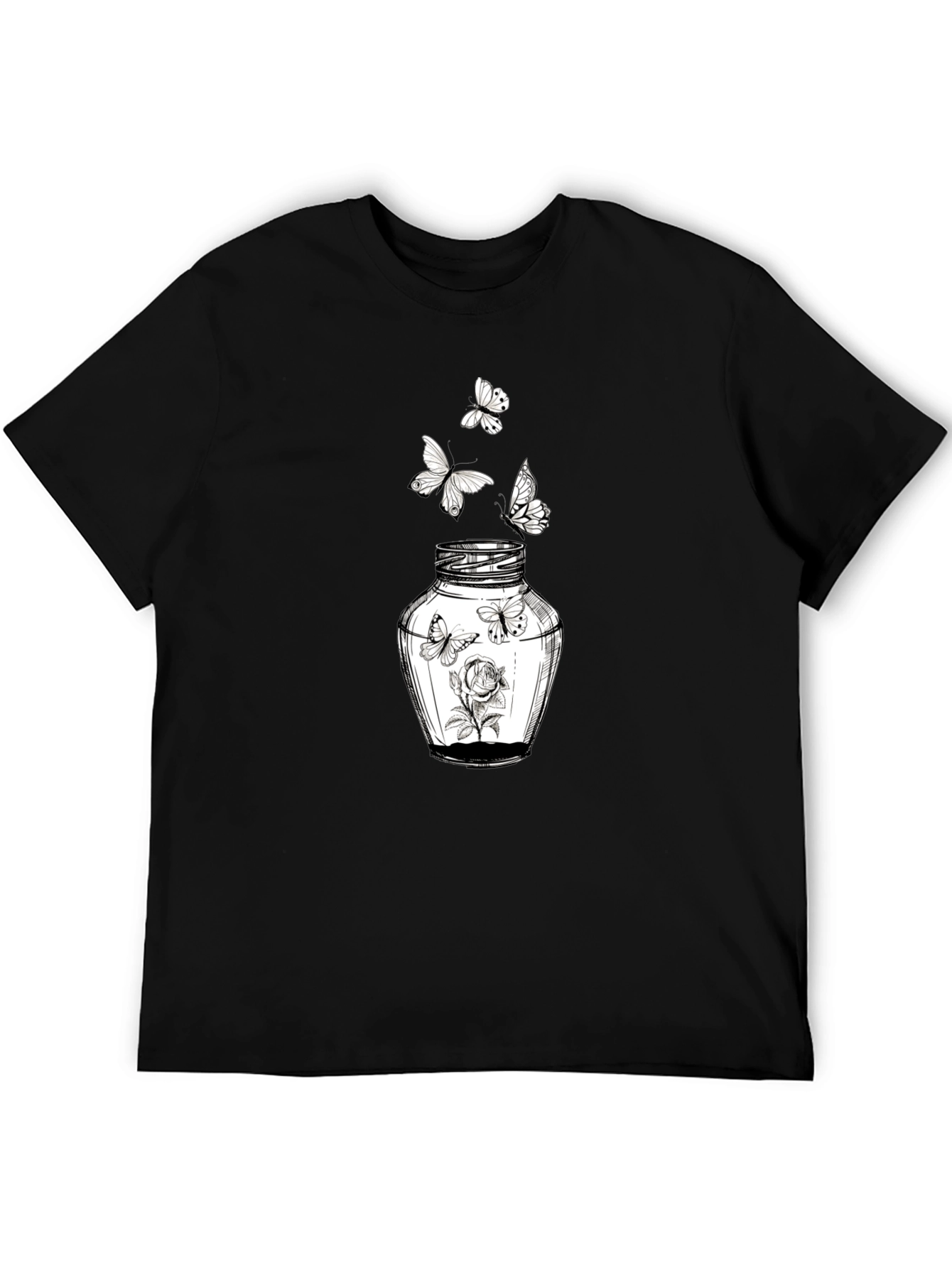 Butterfly Jar Graphic Tee - Stylish Black Cotton T-Shirt