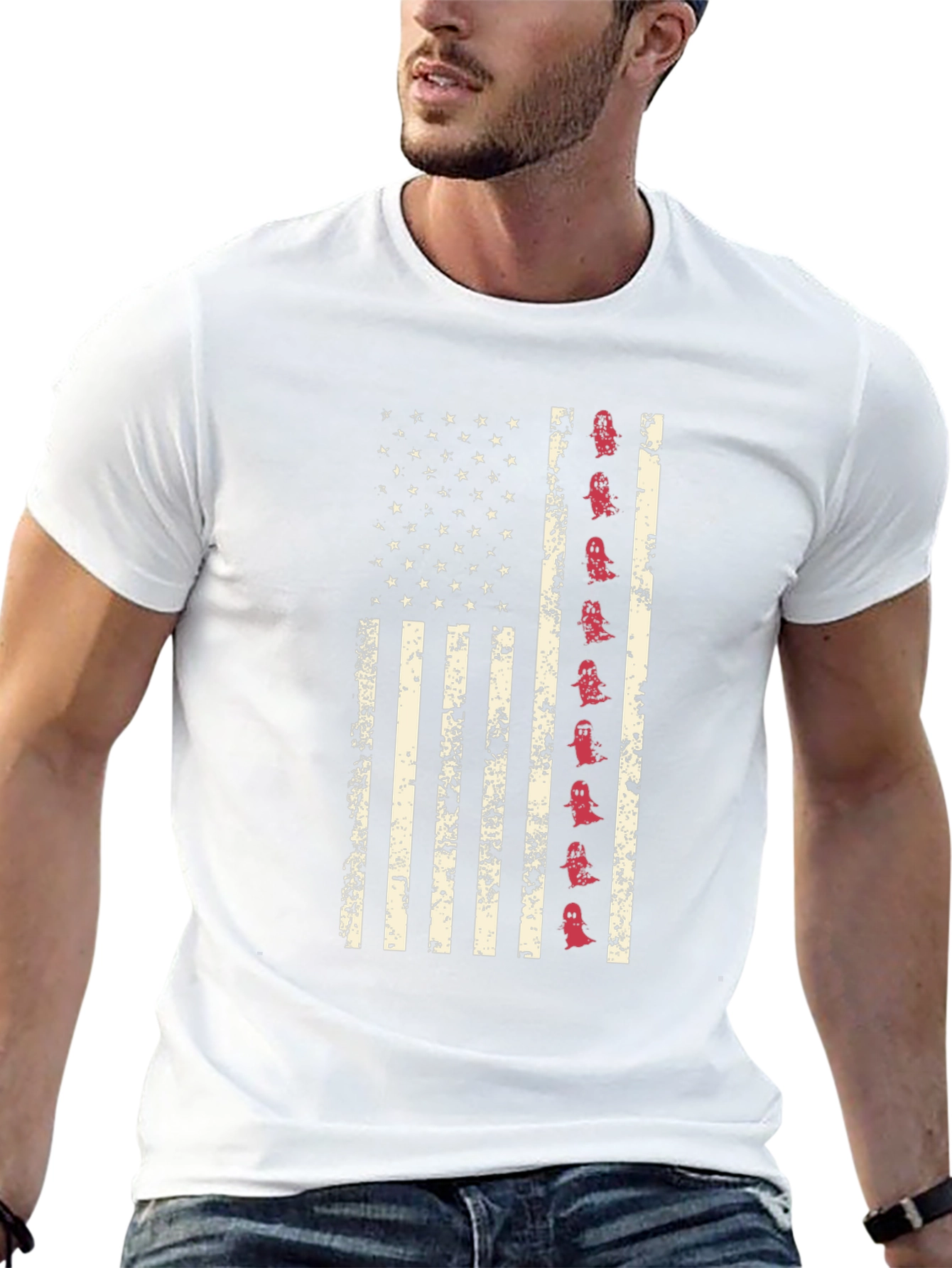 American Flag Ghost Graphic Tee - Halloween T-Shirt