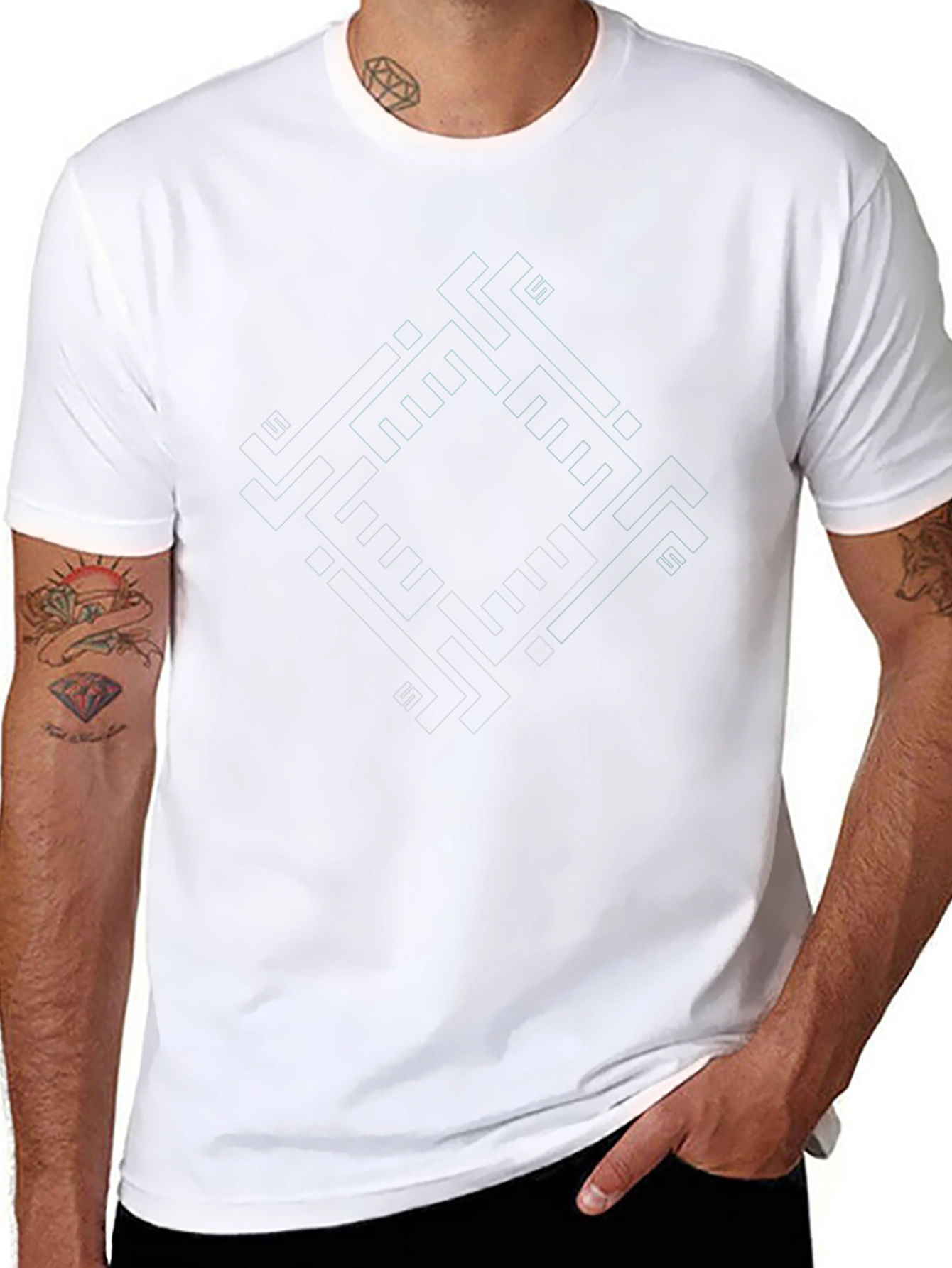 Geometric Diamond Pattern Black T-Shirt