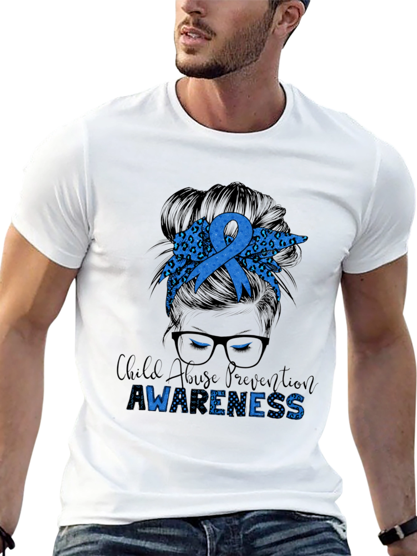 Child Abuse Awareness Messy Bun T-Shirt