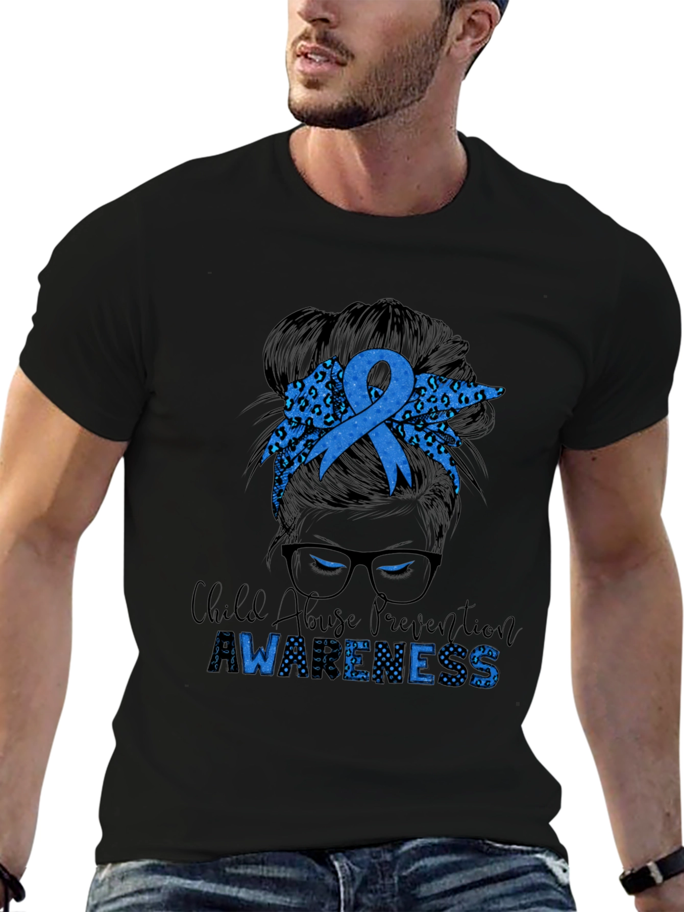 Child Abuse Awareness Messy Bun T-Shirt