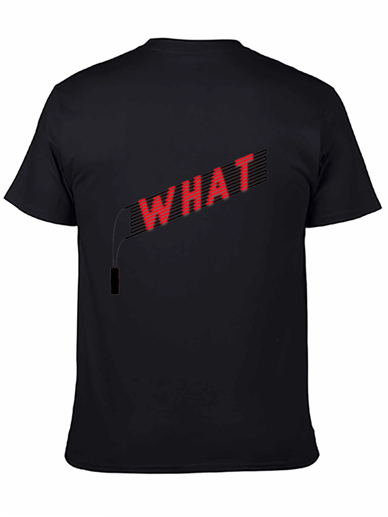 Red WHAT Graphic Black T-Shirt