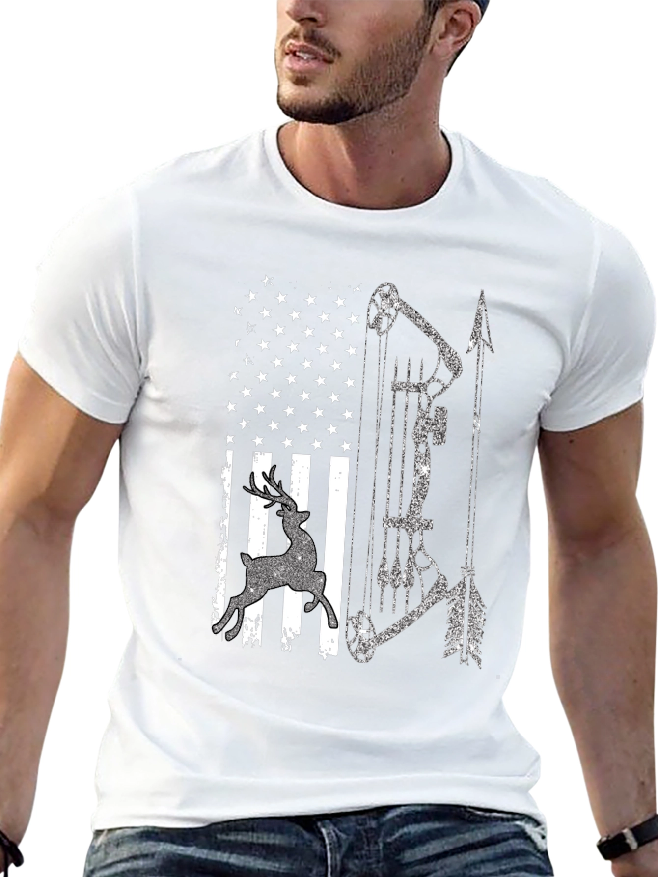 American Flag Deer Bow Hunting T-Shirt