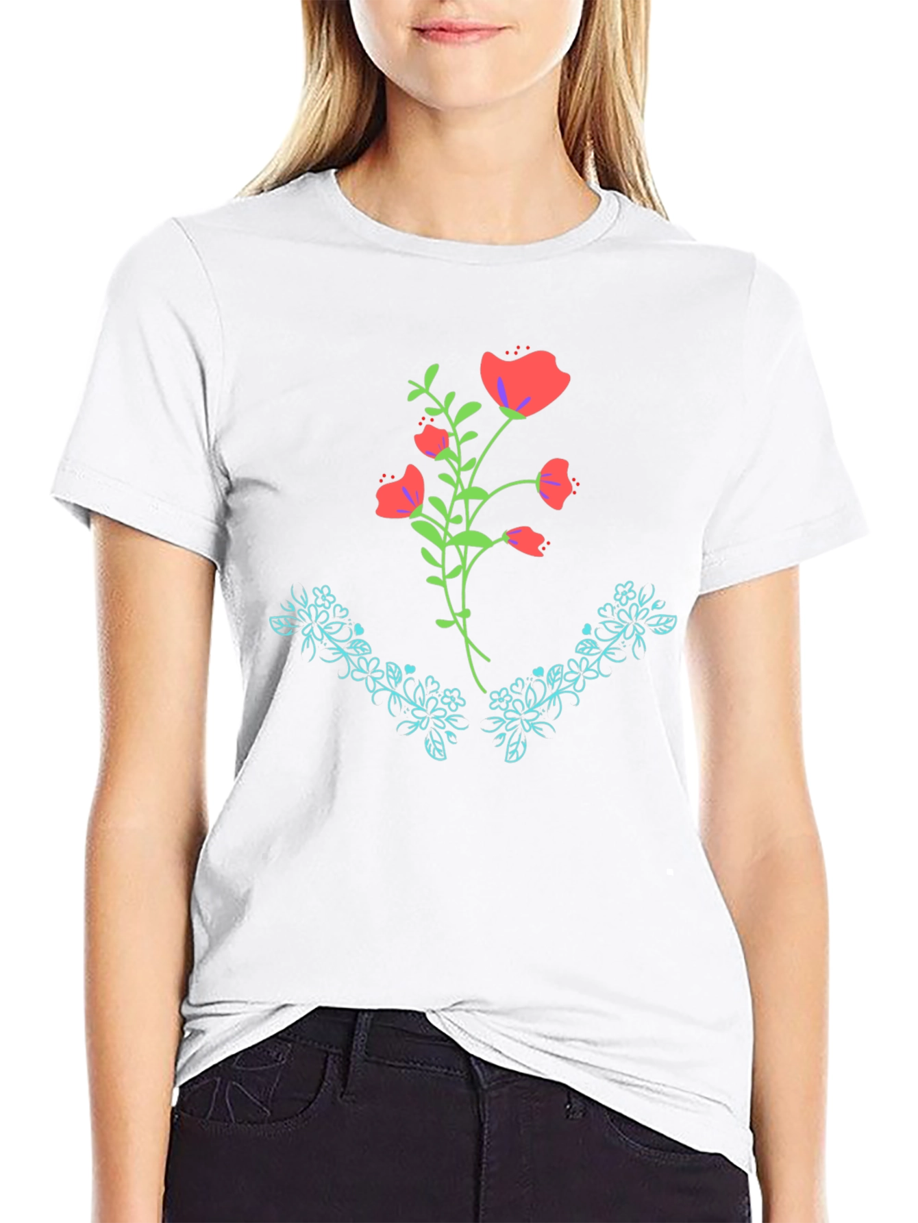 Floral Graphic Print Black Tee