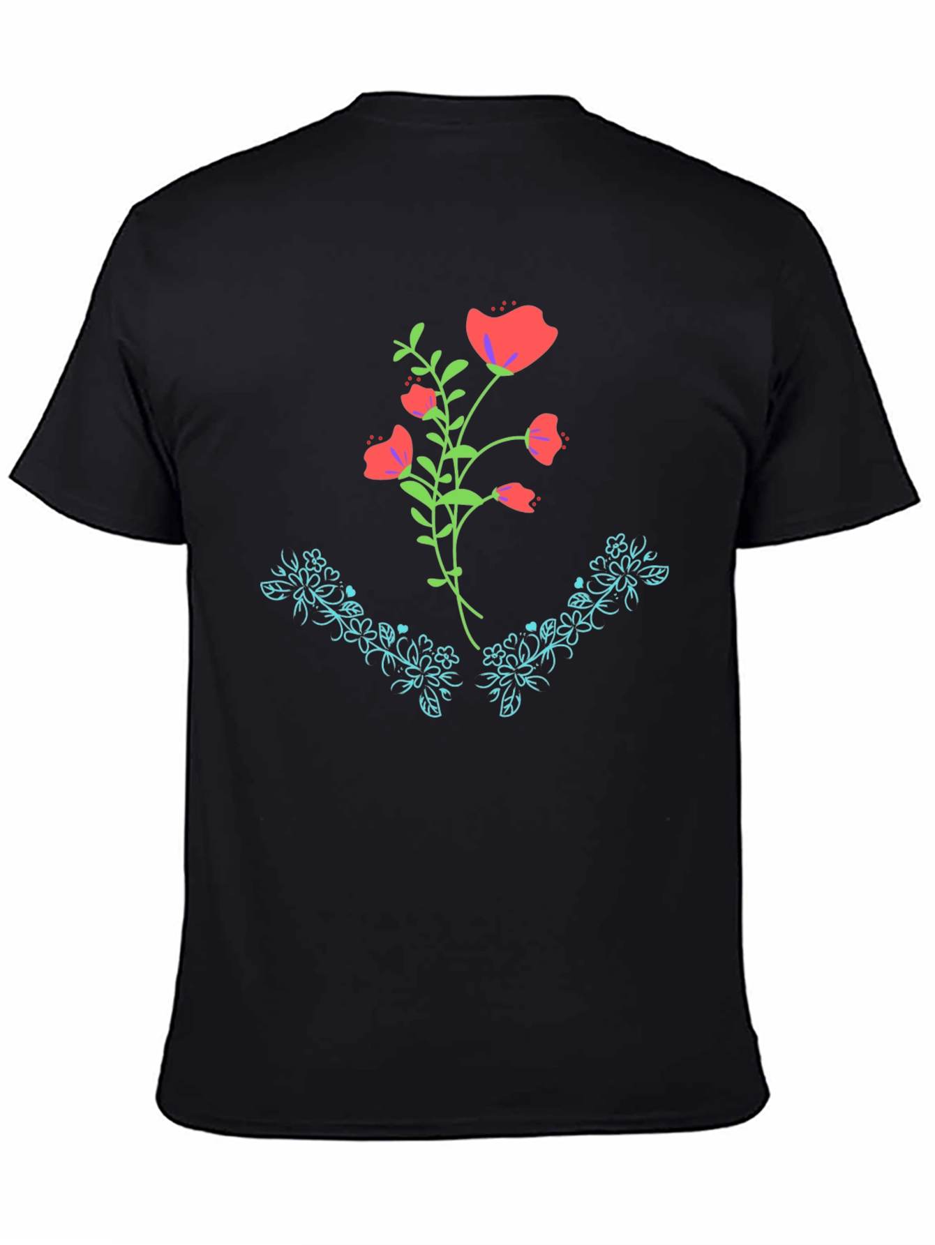 Floral Graphic Print Black Tee