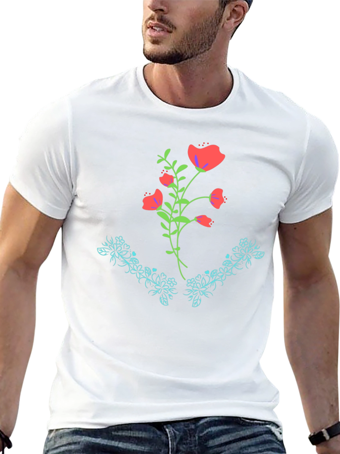 Floral Graphic Print Black Tee