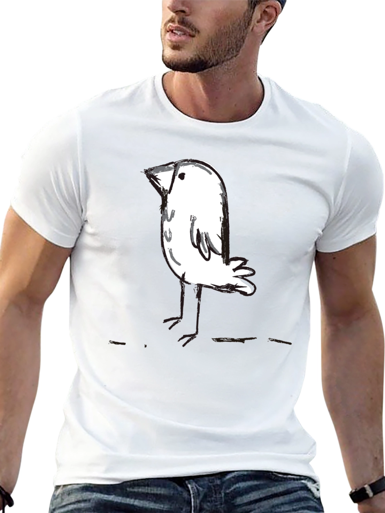 Whimsical Bird Graphic Tee - Black Unisex T-Shirt