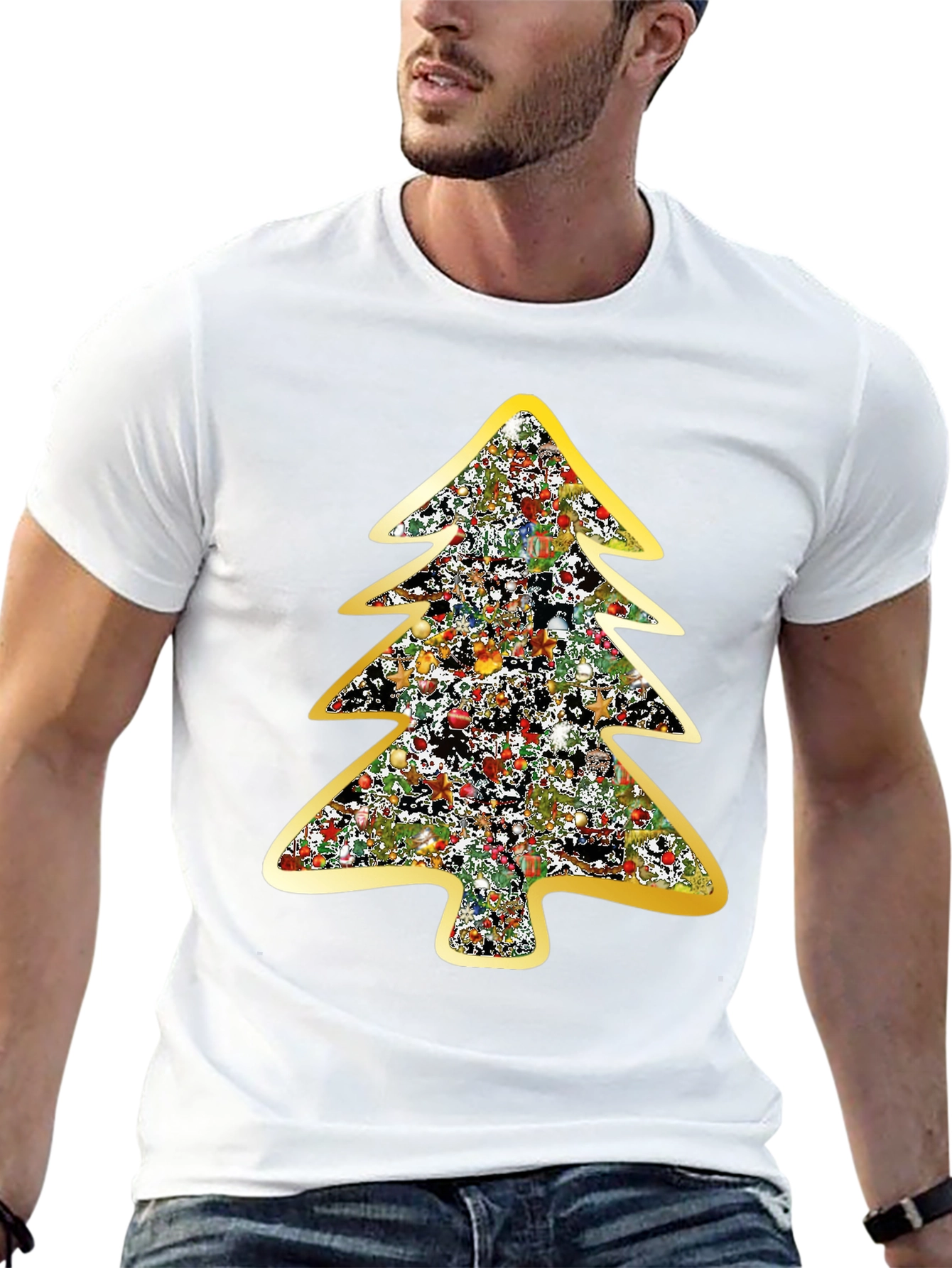 Festive Christmas Tree Graphic Tee - Black