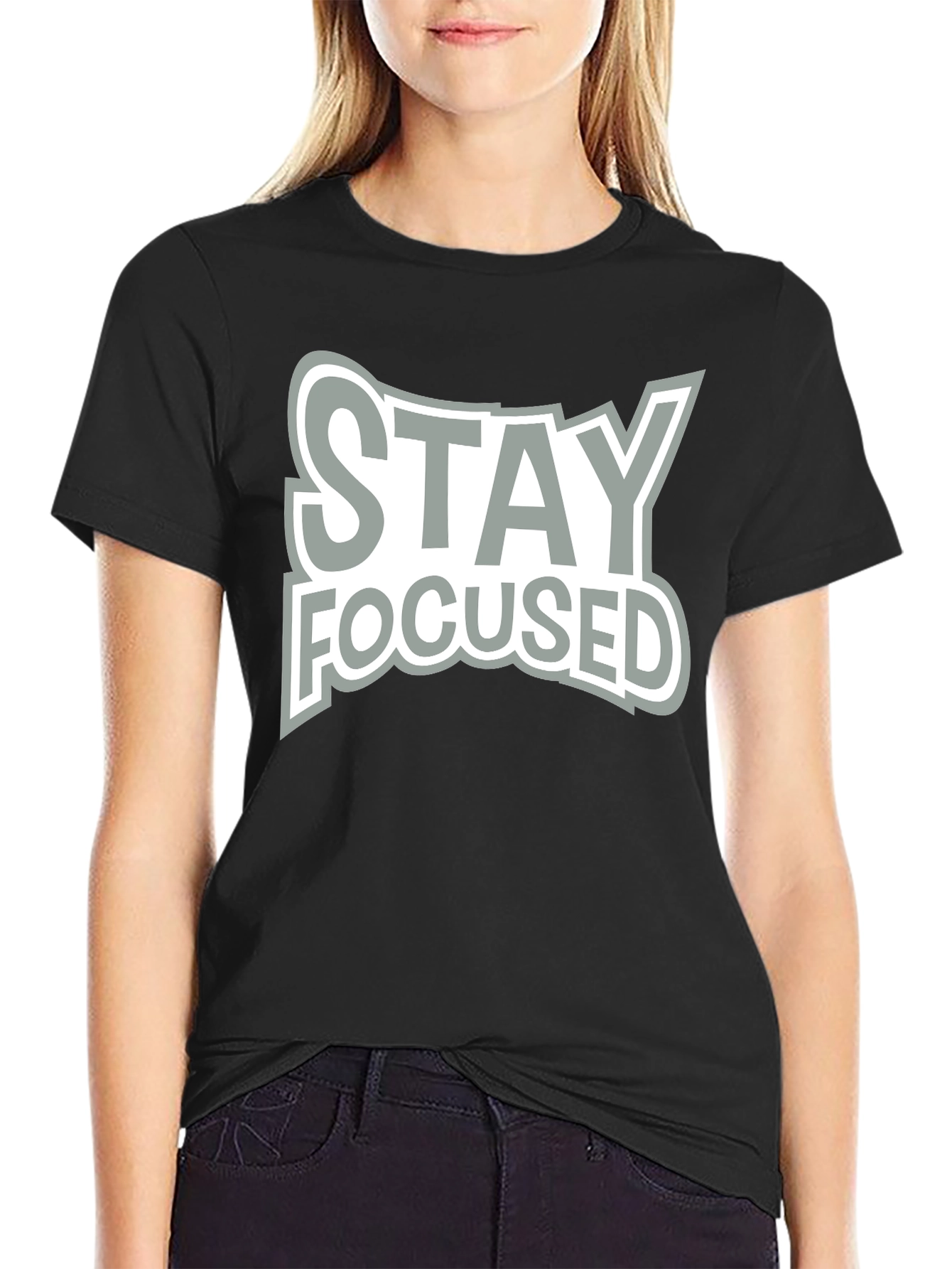 Stay Focused Graphic Black T-Shirt