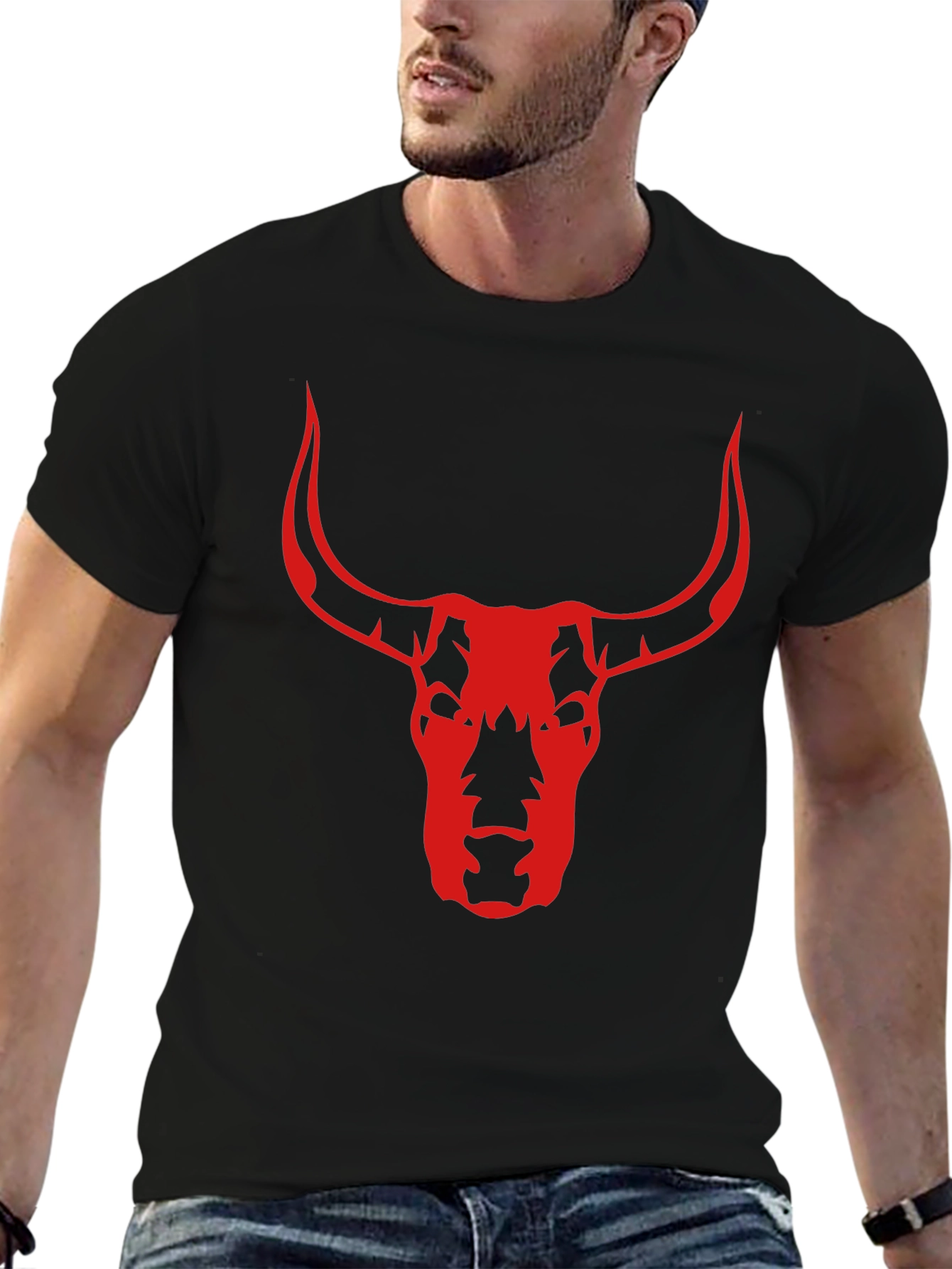 Bull Skull Graphic Tee - Black Cotton T-Shirt