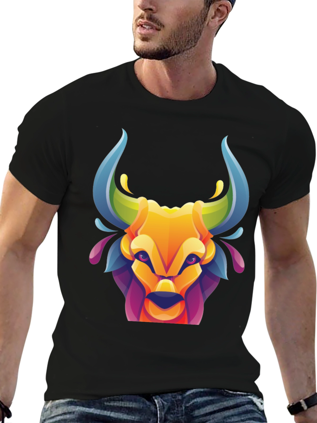 Vibrant Bull Graphic Tee - Stylish Mens Black T-Shirt