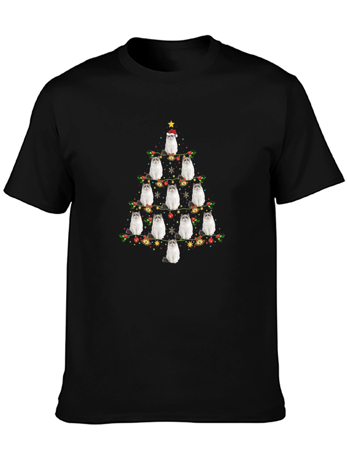 Festive Cat Christmas Tree Graphic Tee