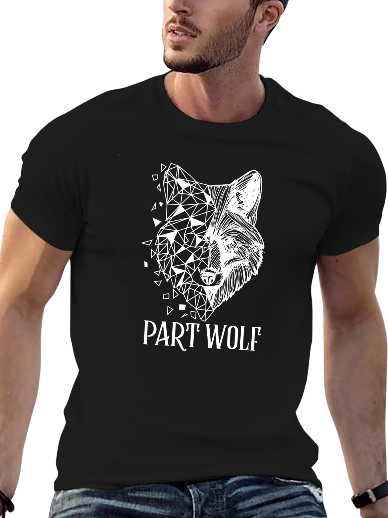 Part Wolf Graphic Tee - Black Cotton T-Shirt