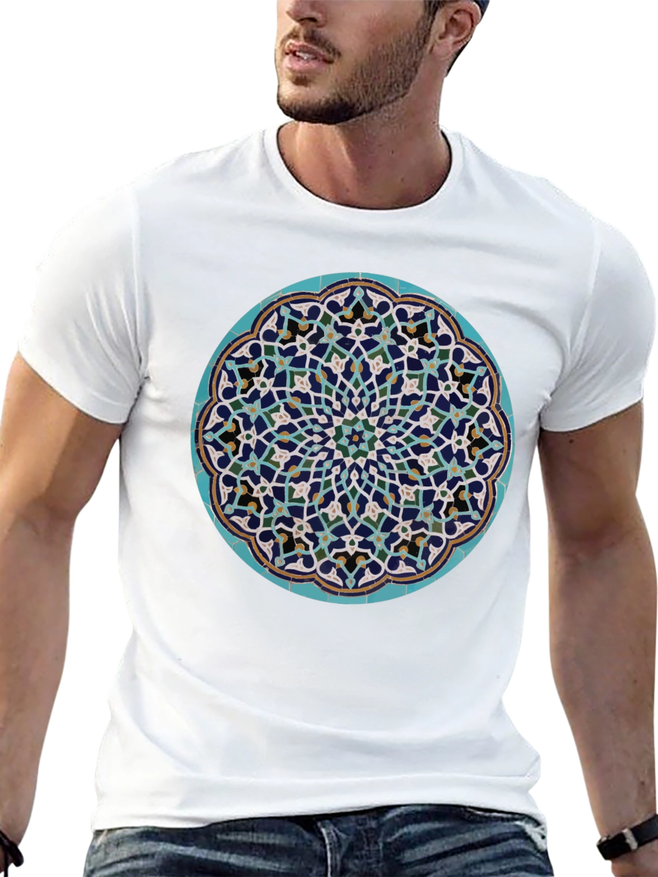 Mosaic Mandala Print T-Shirt - Artistic Graphic Tee
