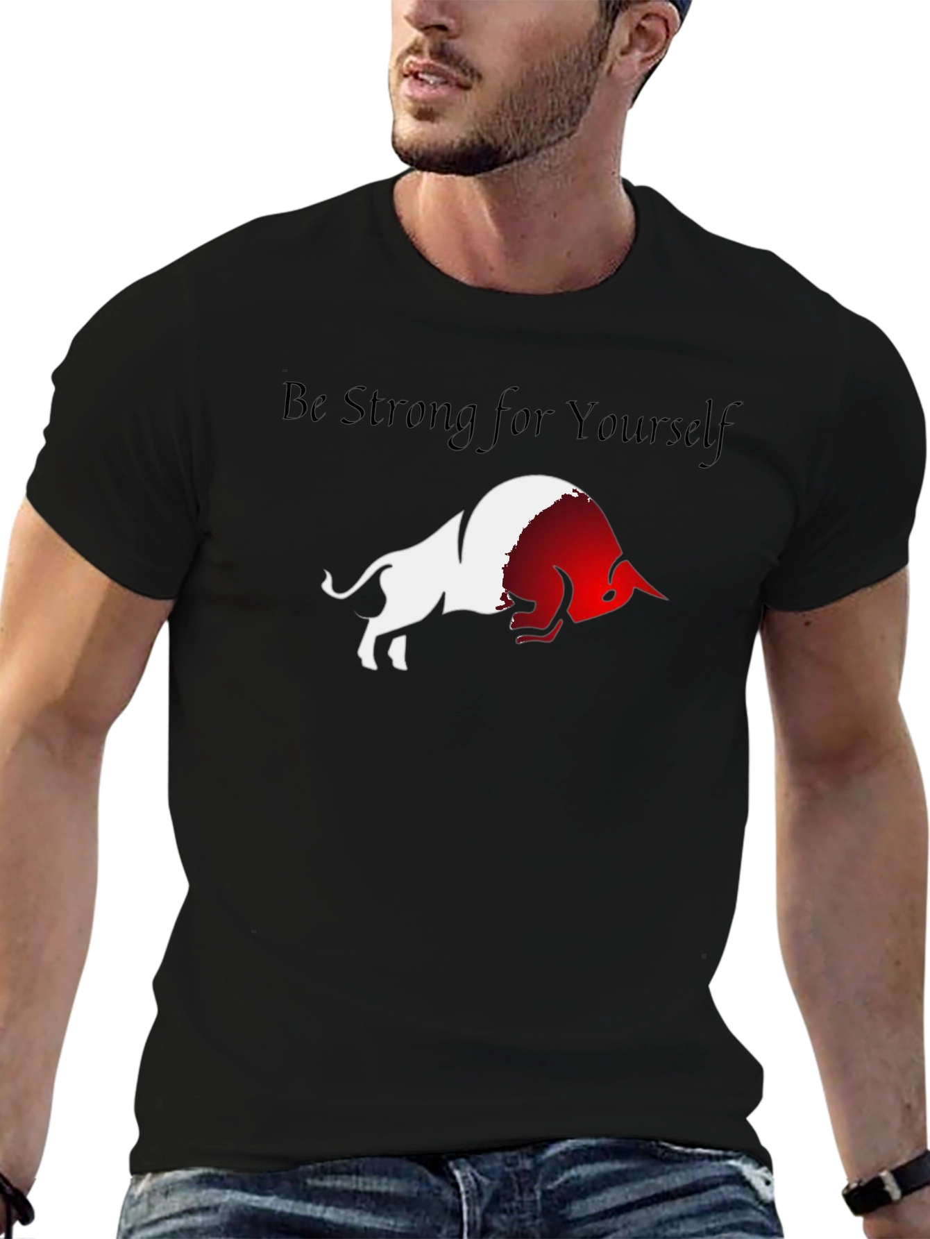 Be Strong Bull Graphic Black T-Shirt
