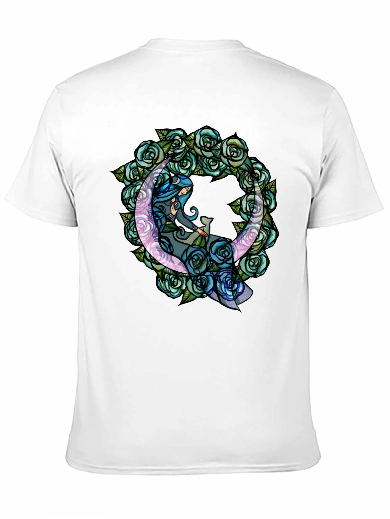 Mystic Moon & Roses Graphic T-Shirt - Black