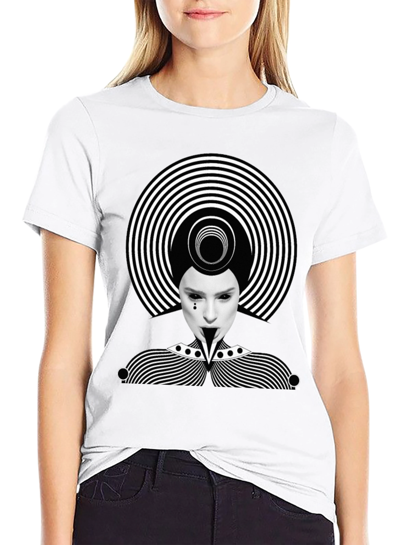 Mens Black Graphic Tee - Abstract Illusion Design