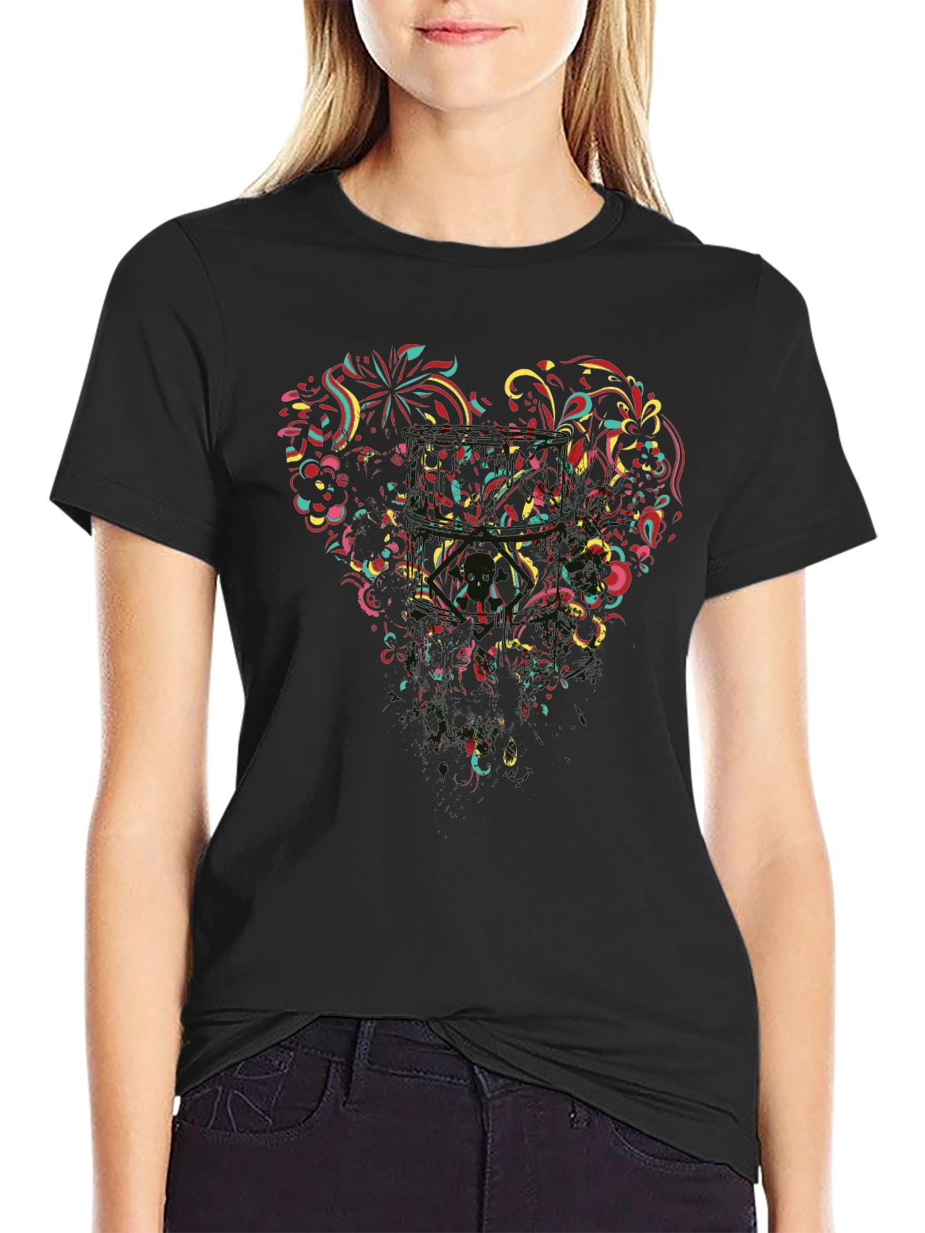 Black T-Shirt with Abstract Heart Design