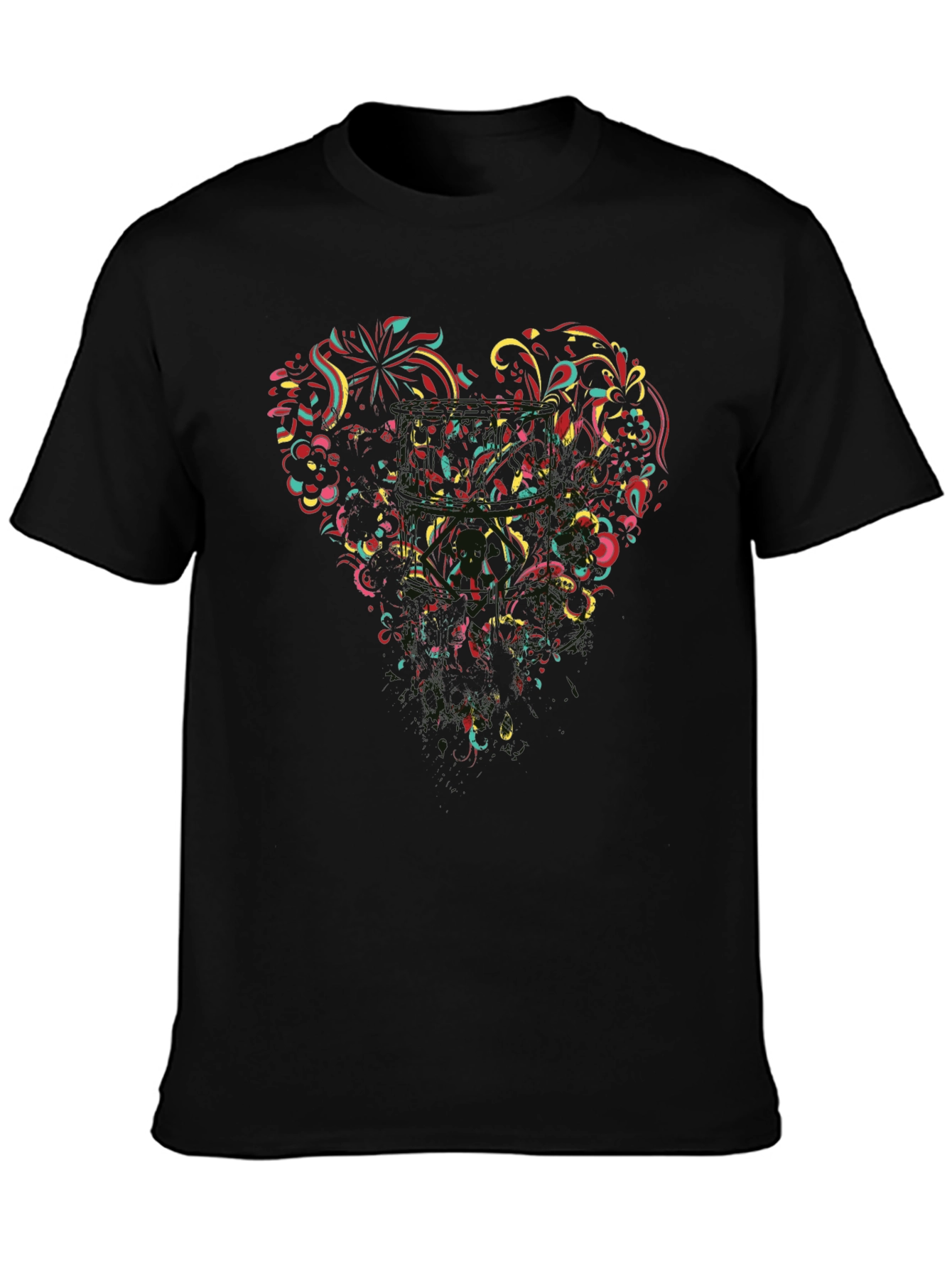 Black T-Shirt with Abstract Heart Design