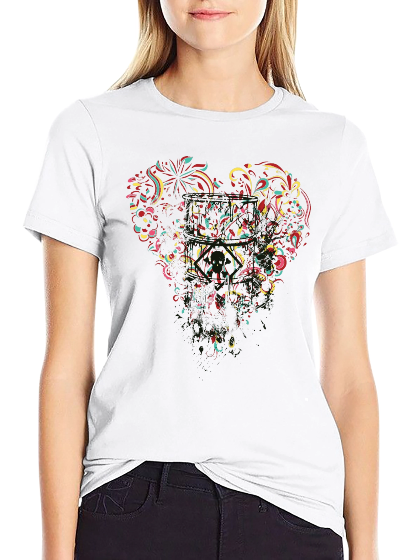 Black T-Shirt with Abstract Heart Design