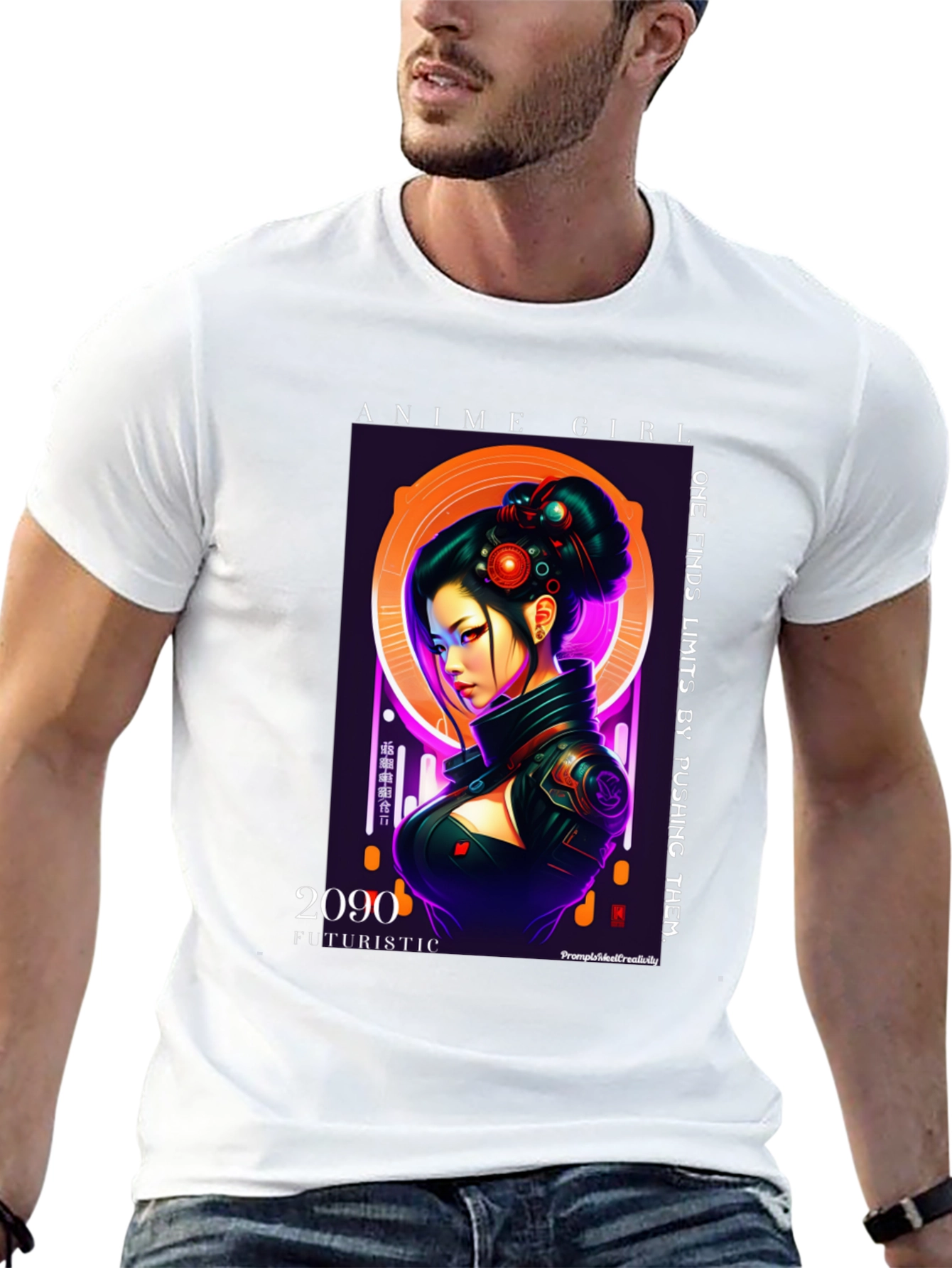 Anime Girl Futuristic 2090 Black T-Shirt